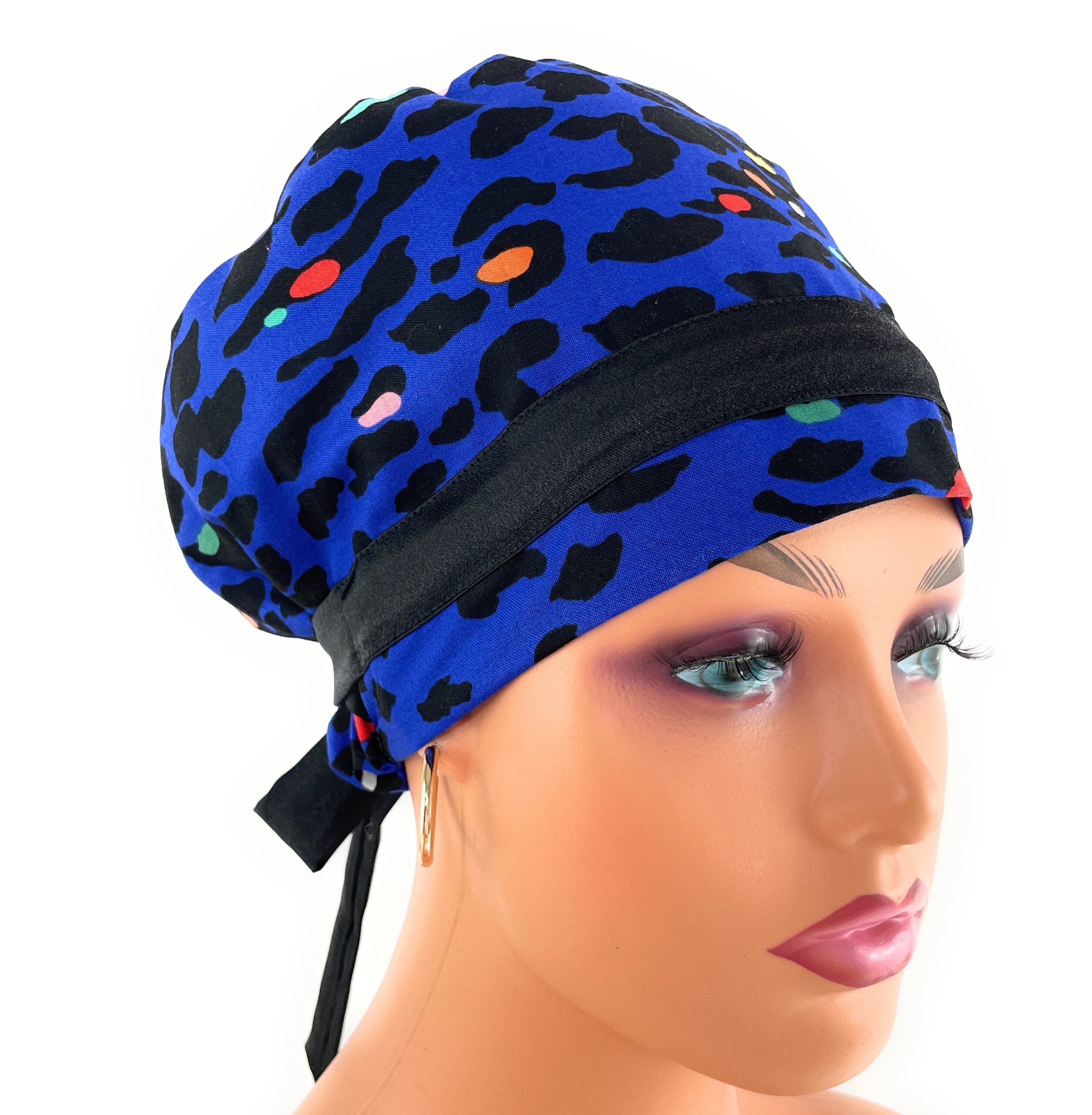 European Style Scrub Cap – (Sateen Ribbon) (No Ribbon) - Cheetah In Purple - Image 5
