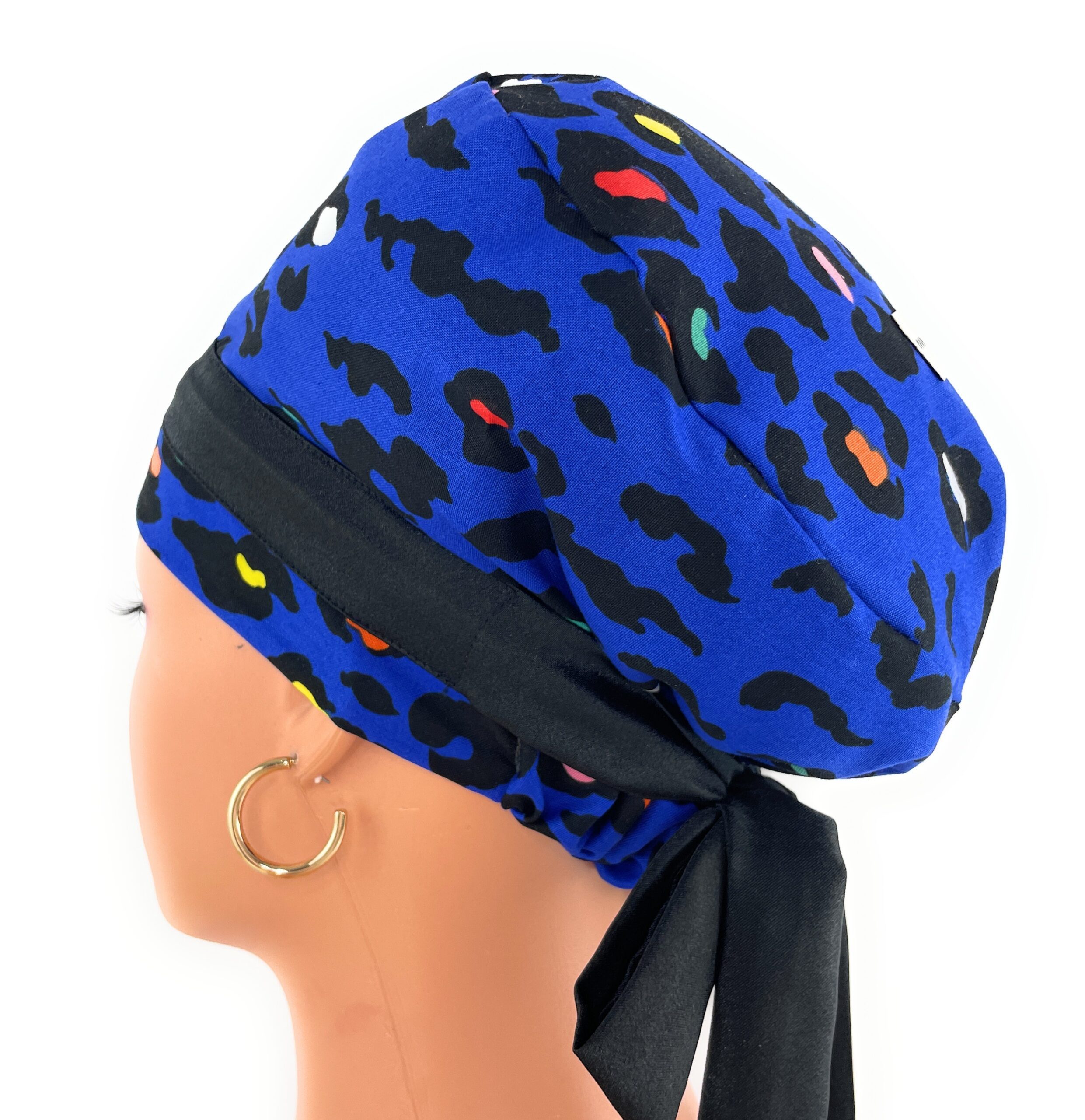 European Style Scrub Cap – (Sateen Ribbon) (No Ribbon) - Cheetah In Purple - Image 10