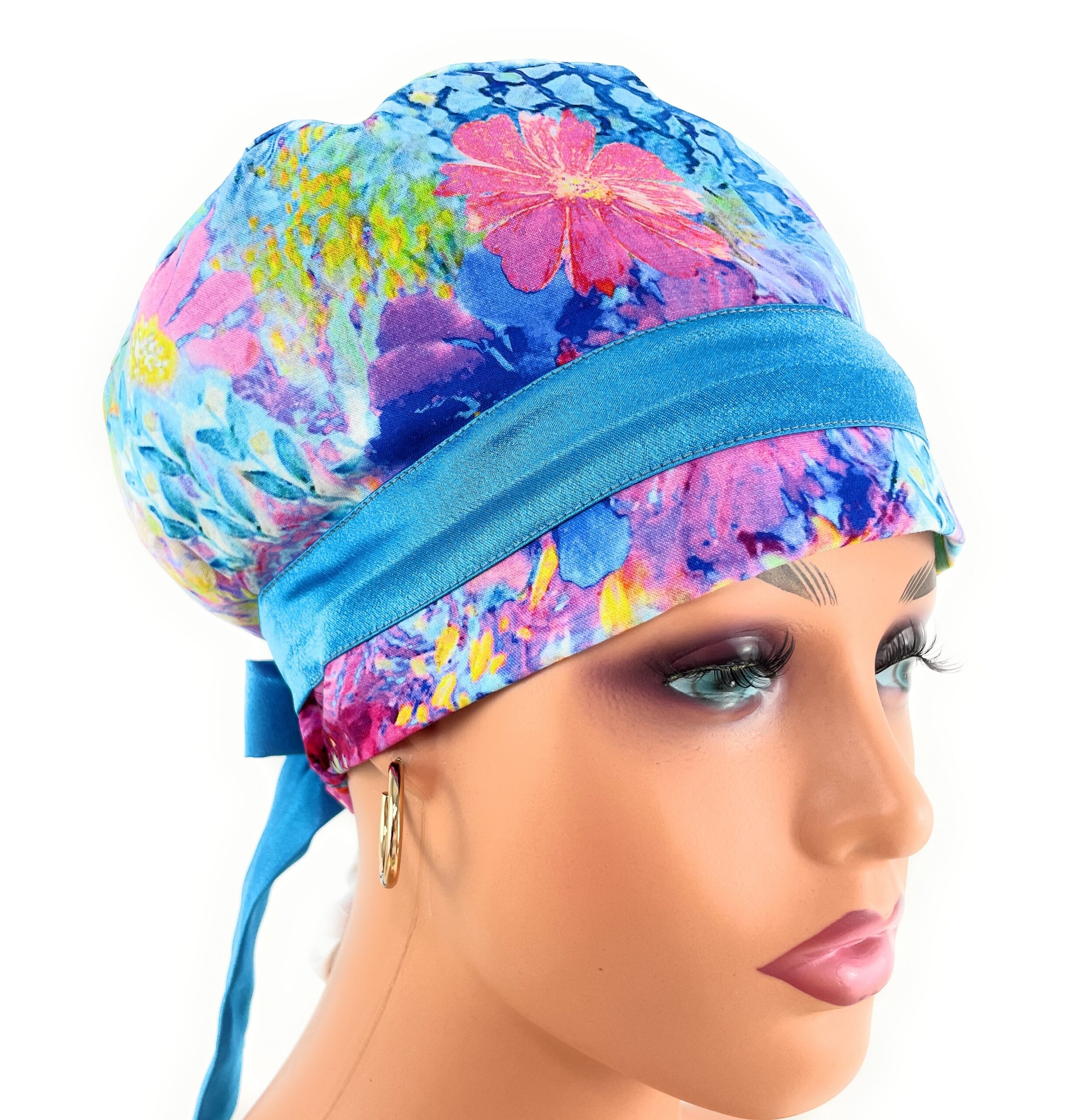 European Style Scrub Cap – (Sateen Ribbon) (No Ribbon) - Big Flowers - Image 5