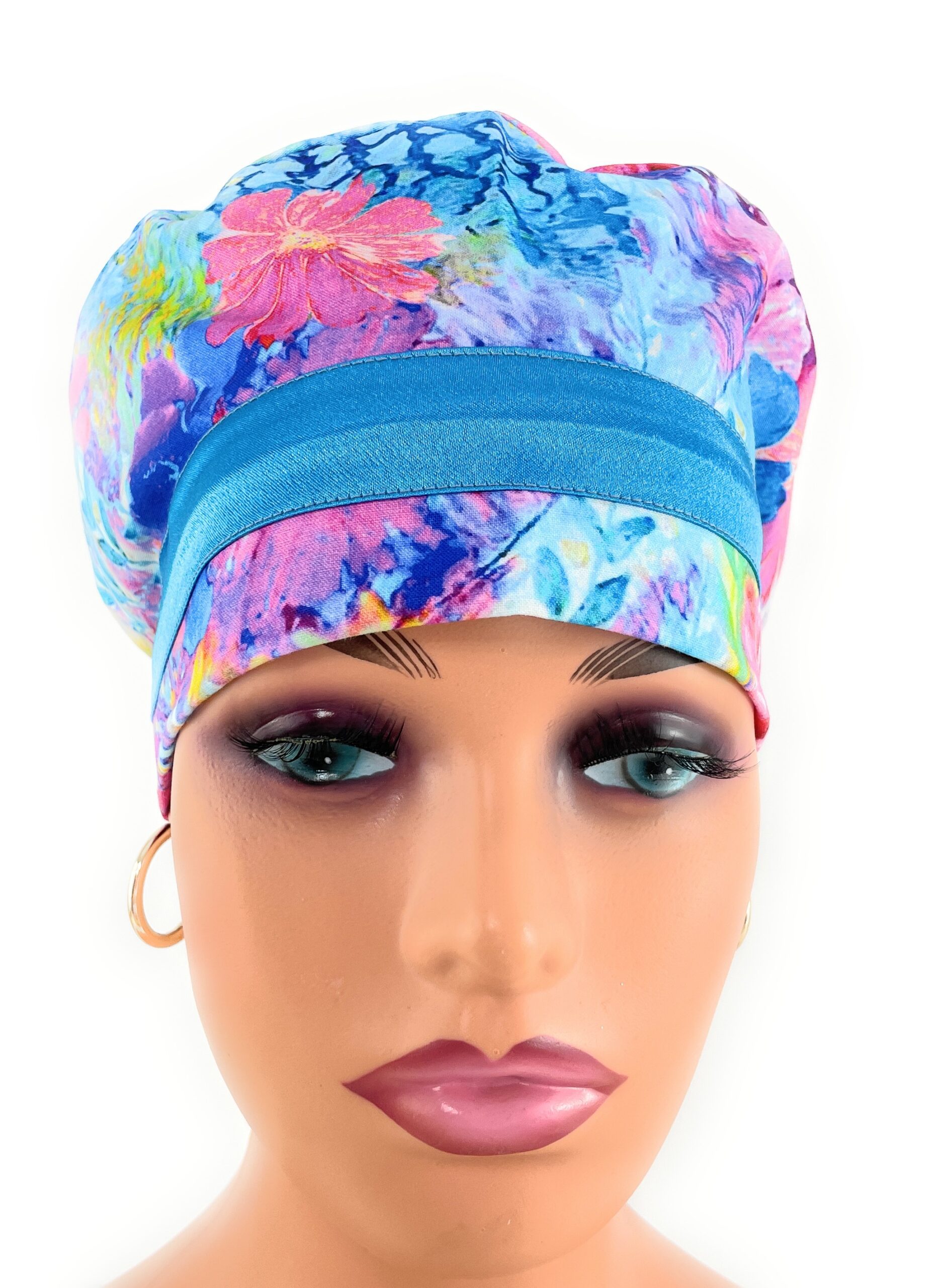 European Style Scrub Cap – (Sateen Ribbon) (No Ribbon) - Big Flowers - Image 6