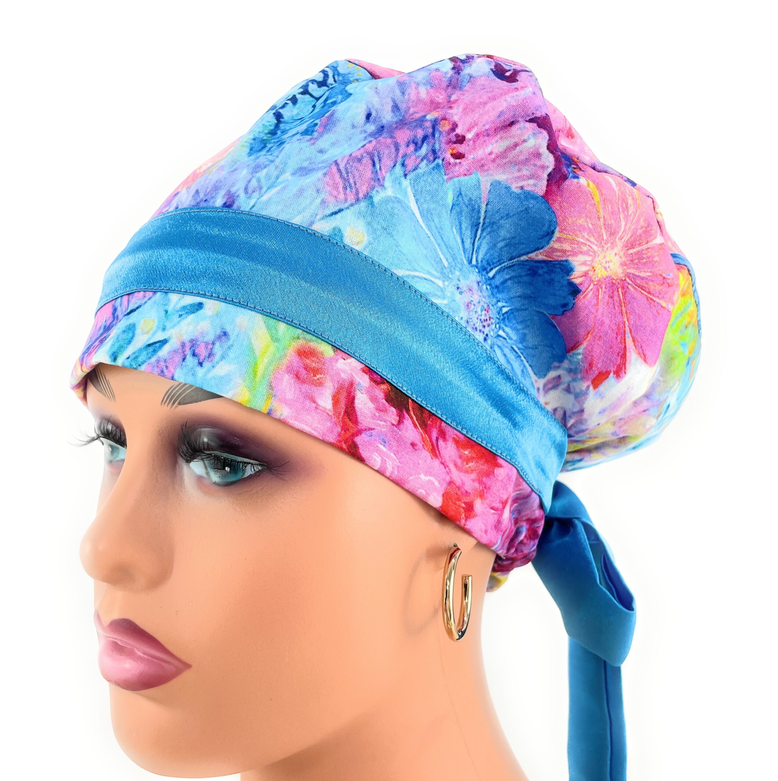 European Style Scrub Cap – (Sateen Ribbon) (No Ribbon) - Big Flowers - Image 7