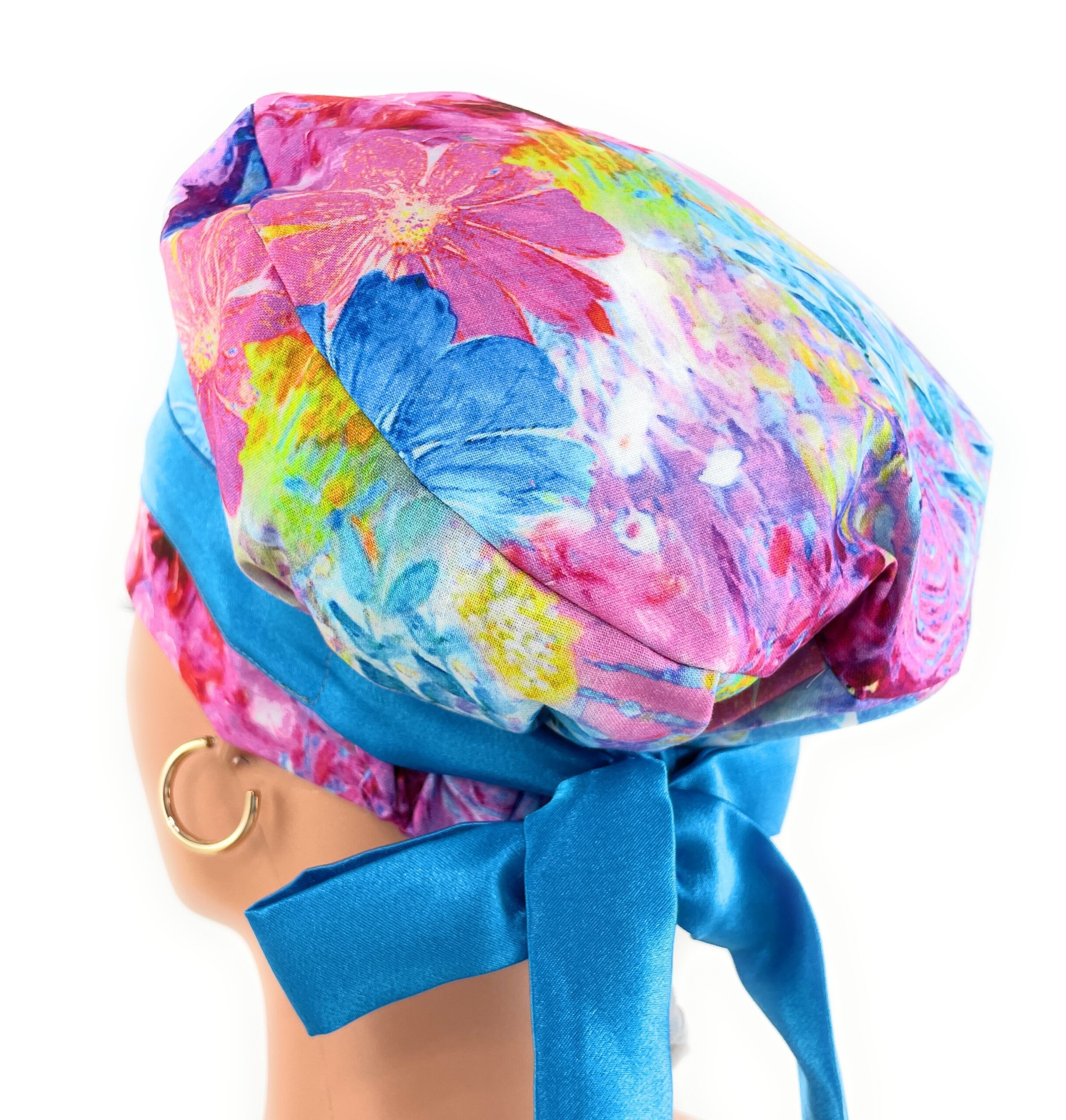 European Style Scrub Cap – (Sateen Ribbon) (No Ribbon) - Big Flowers - Image 10