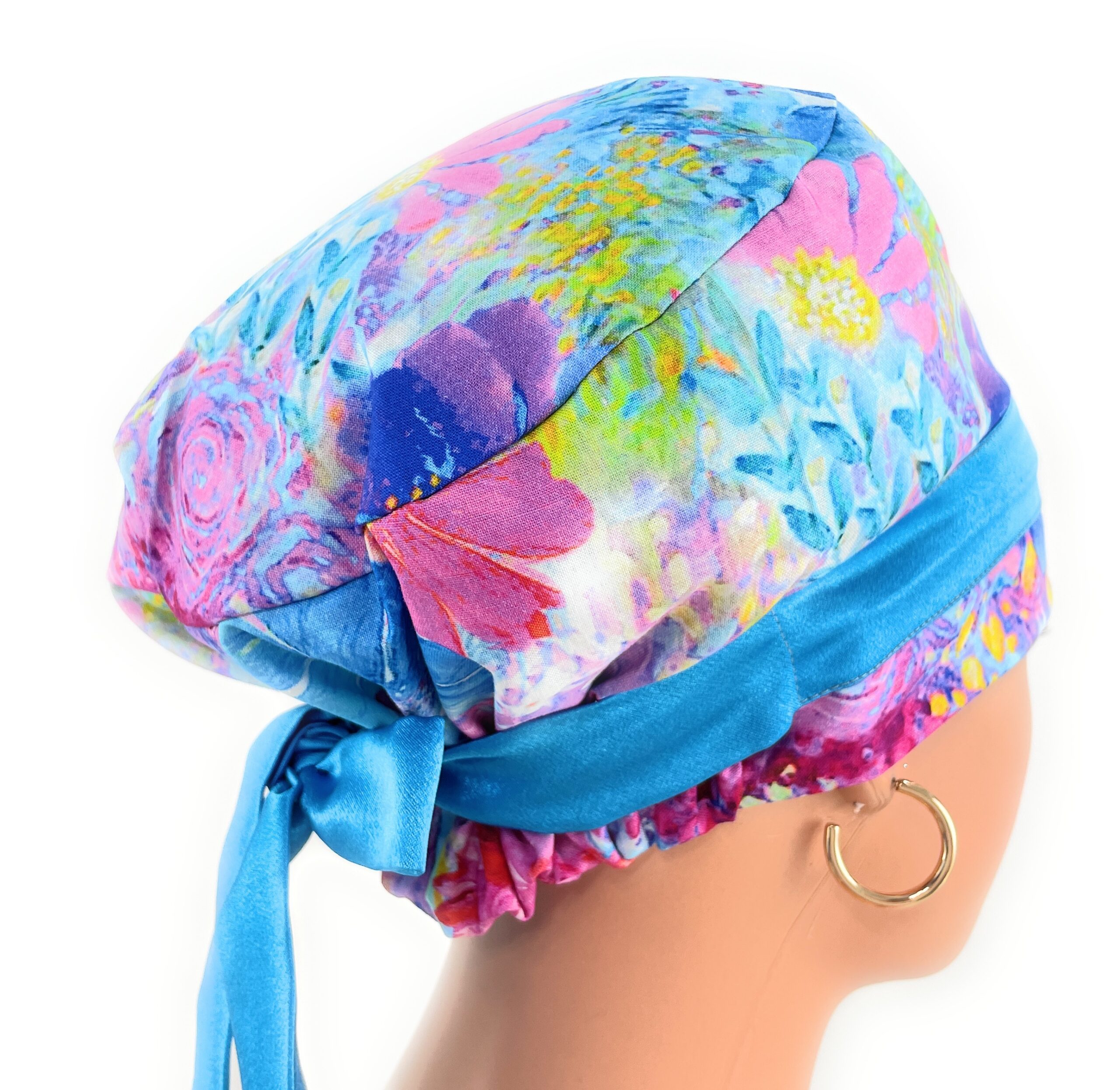European Style Scrub Cap – (Sateen Ribbon) (No Ribbon) - Big Flowers - Image 8