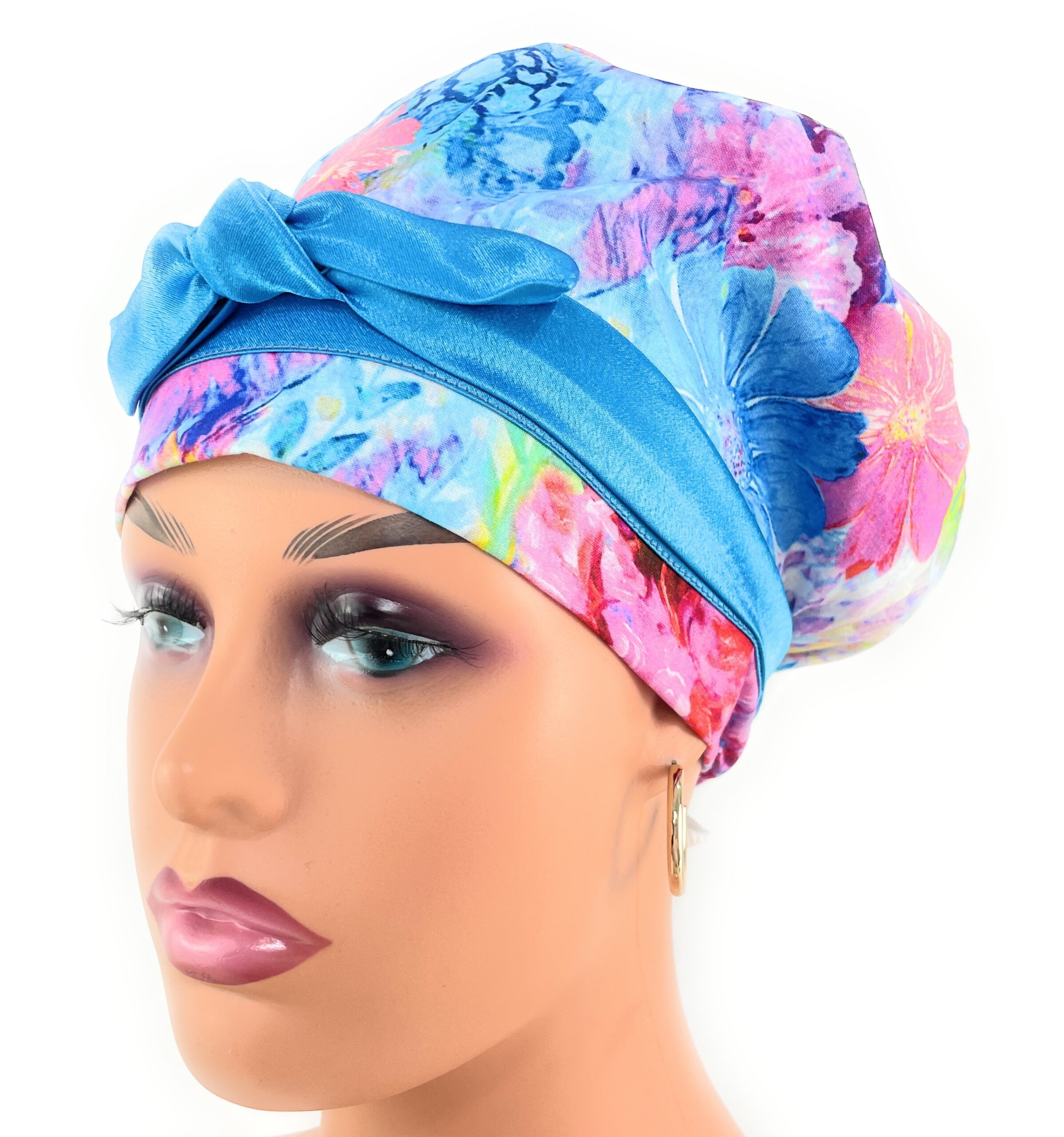 European Style Scrub Cap – (Sateen Ribbon) (No Ribbon) - Big Flowers - Image 4