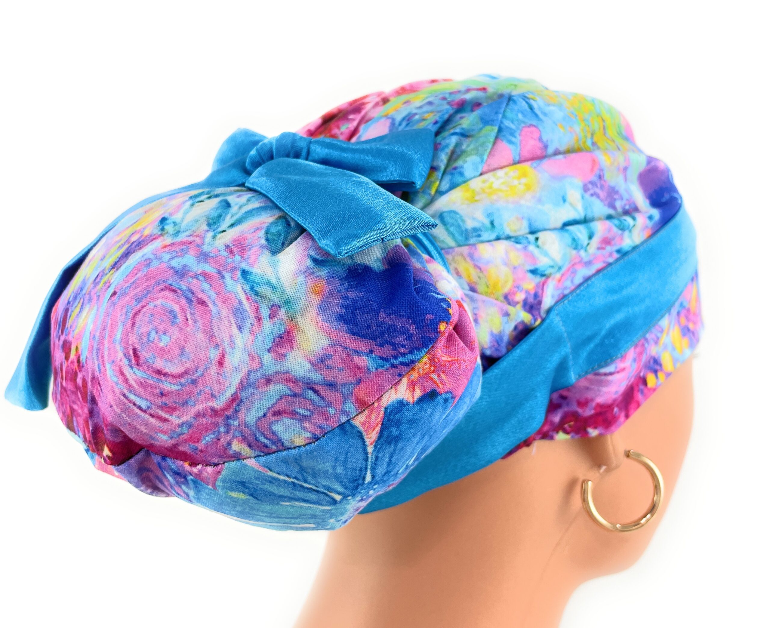 European Style Scrub Cap – (Sateen Ribbon) (No Ribbon) - Big Flowers - Image 11