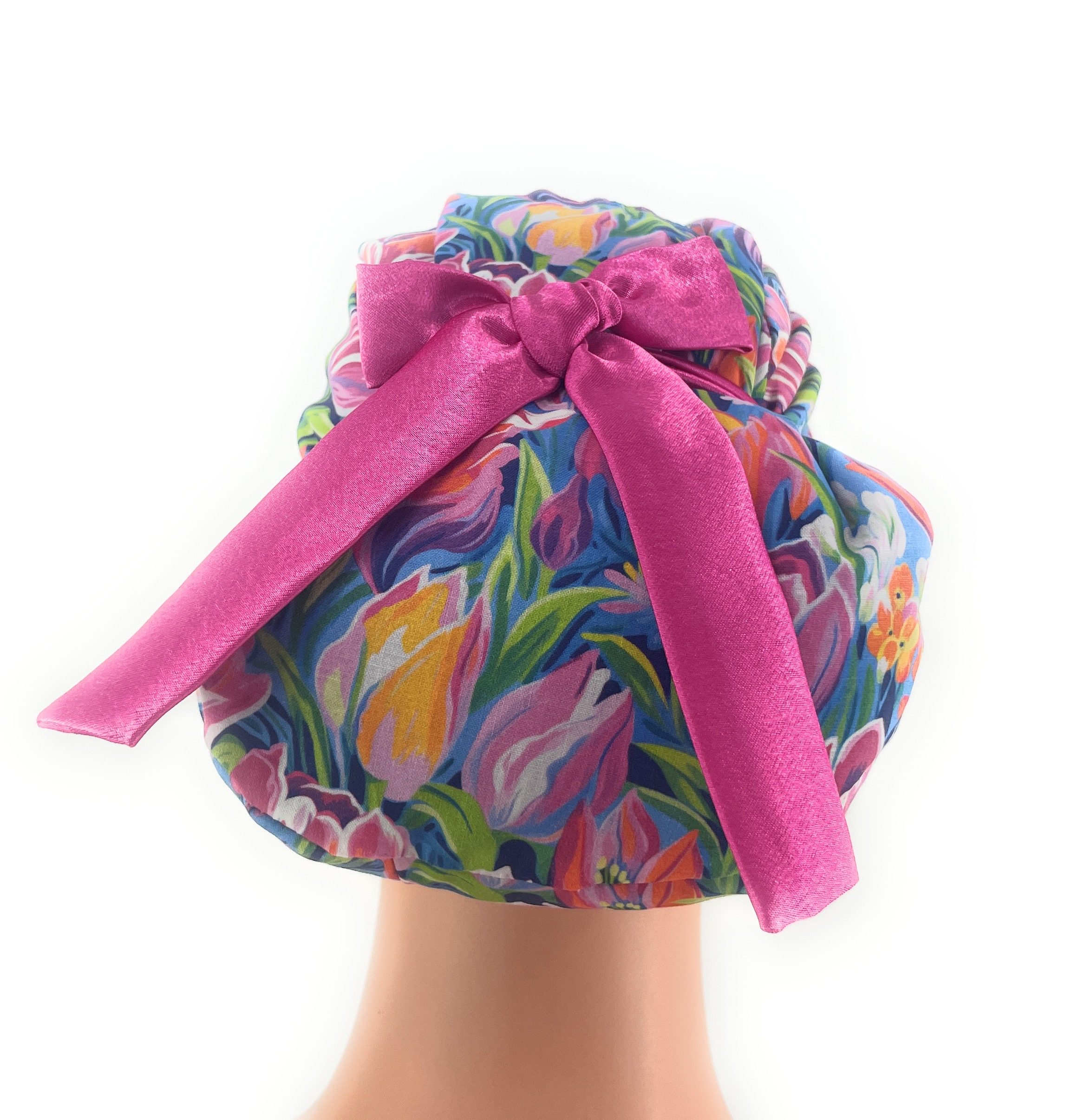 European Style Scrub Cap – (Sateen Ribbon) (No Ribbon) - Evening Tulips in Vivid - Image 12