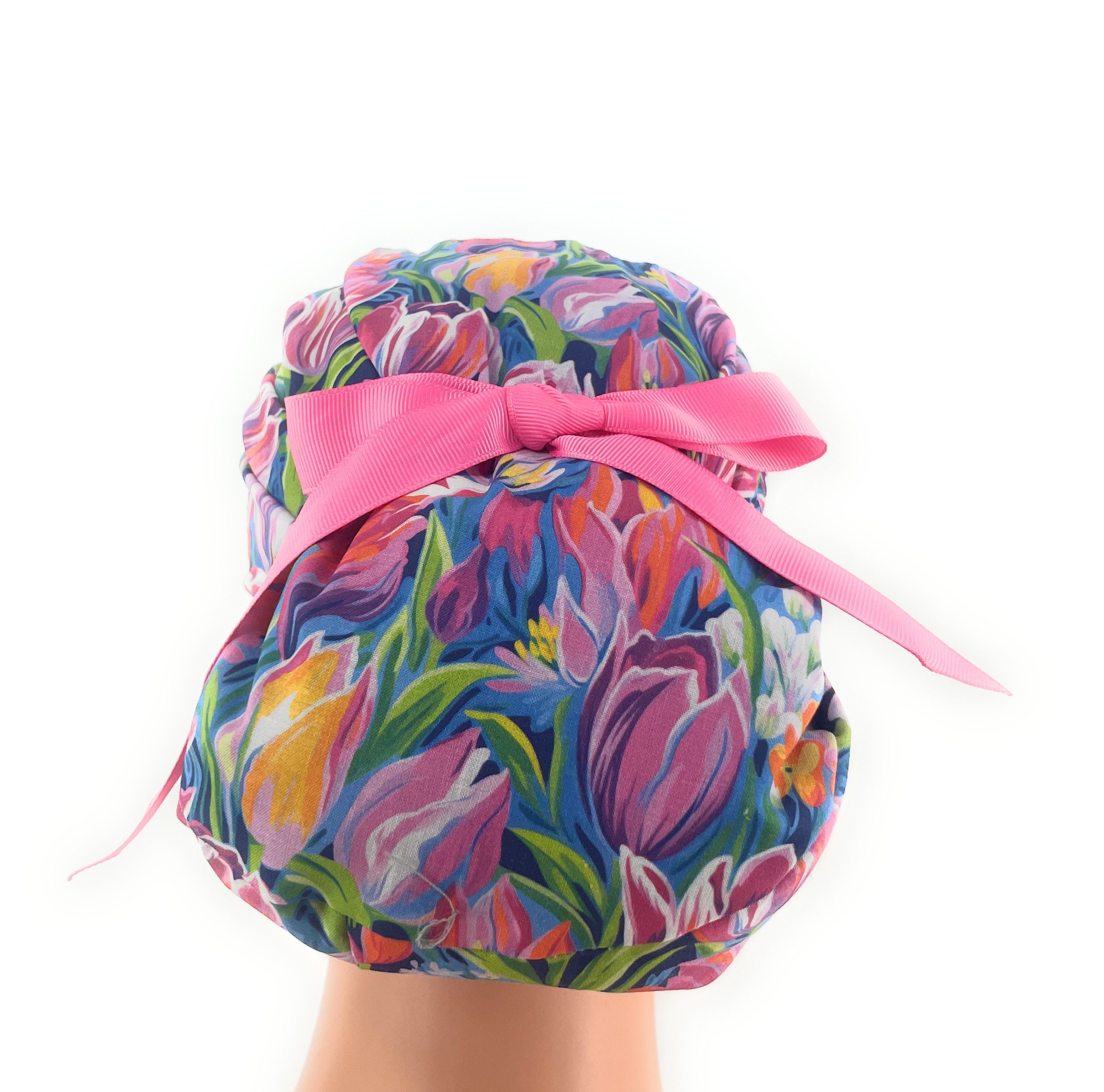 European Style Scrub Cap – (Grosgrain Ribbon) - (No Ribbon) - Evening Tulips in Vivid - Image 13