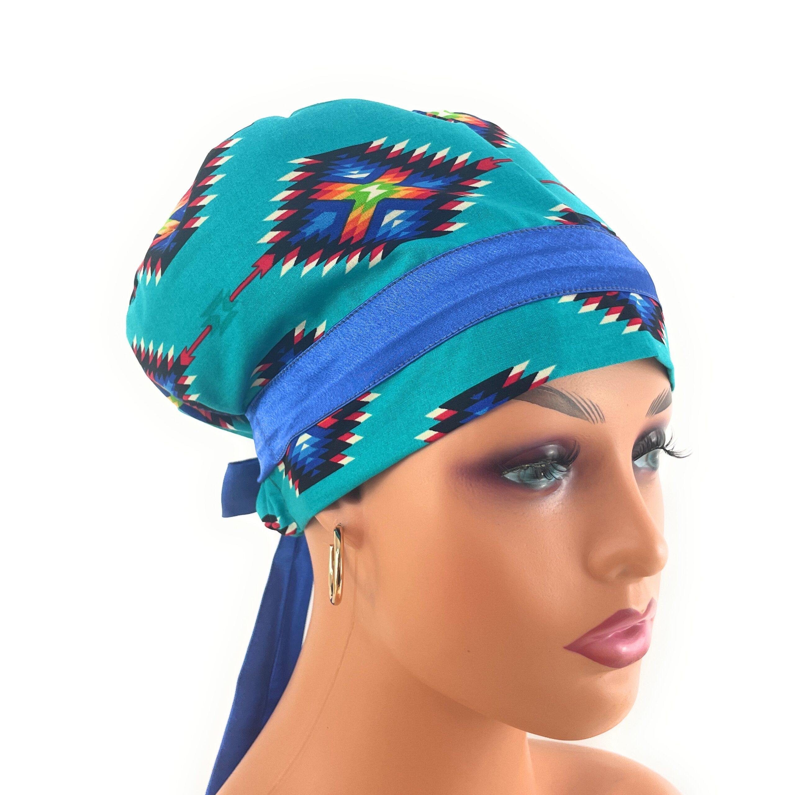 European Style Scrub Cap – (Sateen Ribbon) (No Ribbon) - Southwestern Print - Image 5
