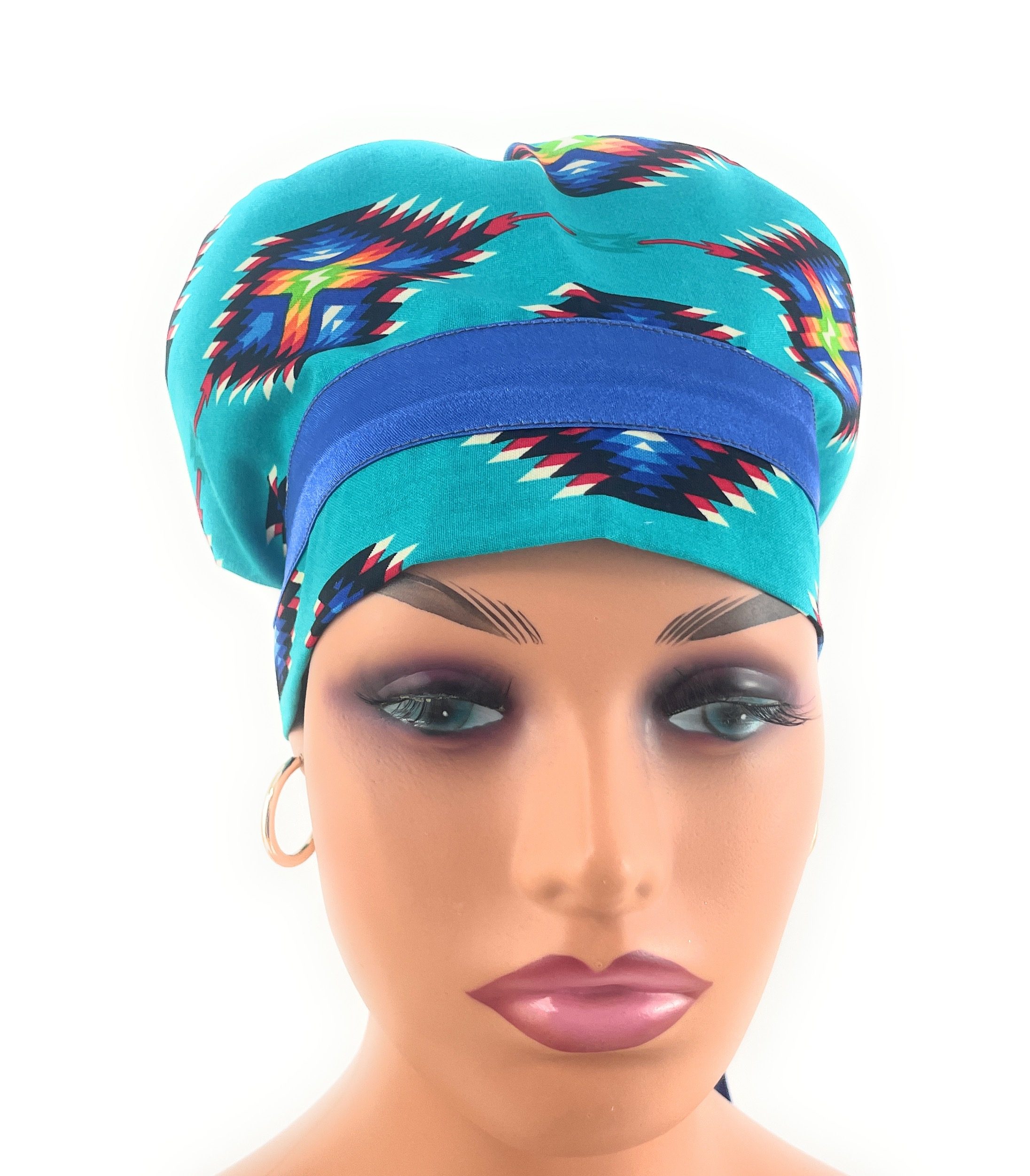 European Style Scrub Cap – (Sateen Ribbon) (No Ribbon) - Southwestern Print - Image 6