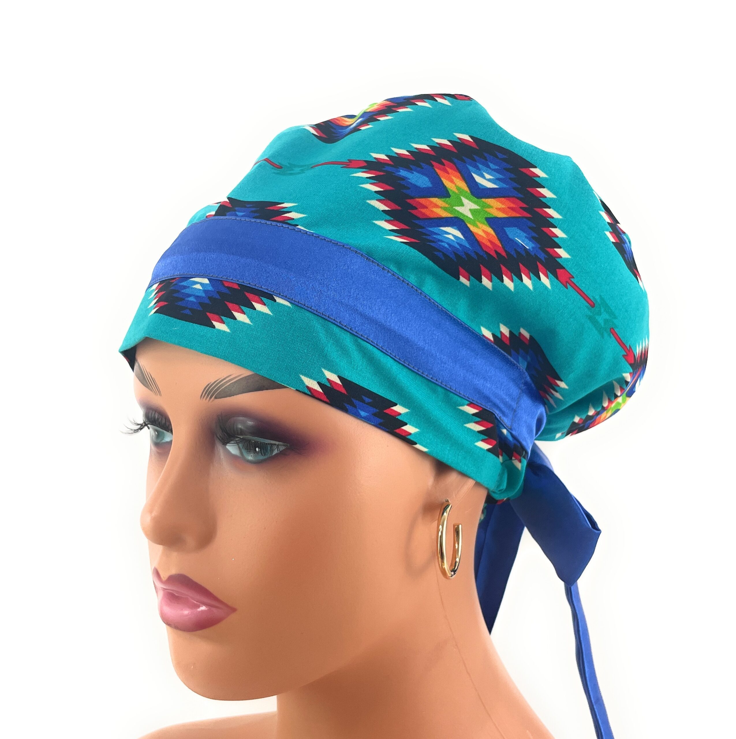 European Style Scrub Cap – (Sateen Ribbon) (No Ribbon) - Southwestern Print - Image 7