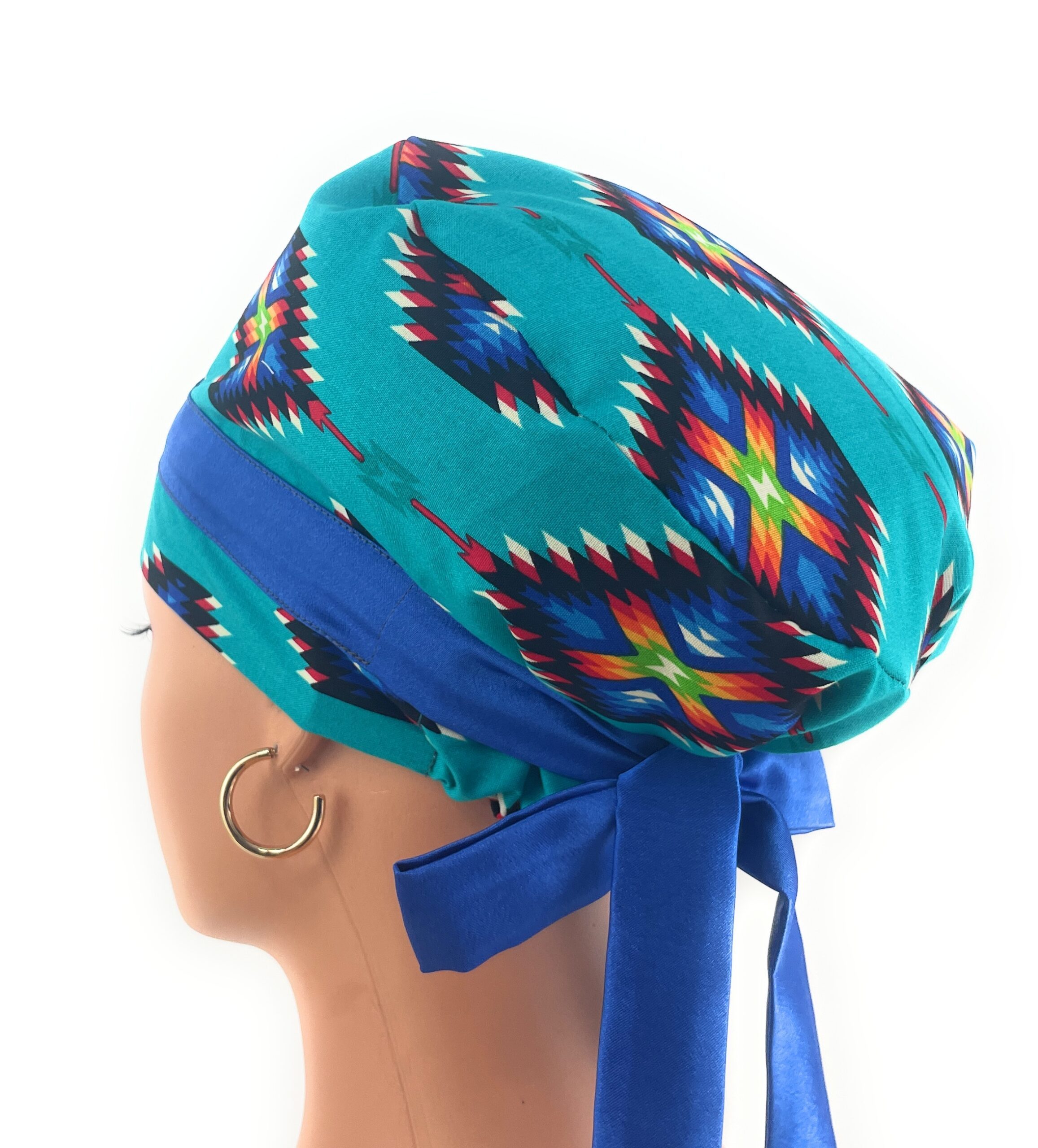 European Style Scrub Cap – (Sateen Ribbon) (No Ribbon) - Southwestern Print - Image 10