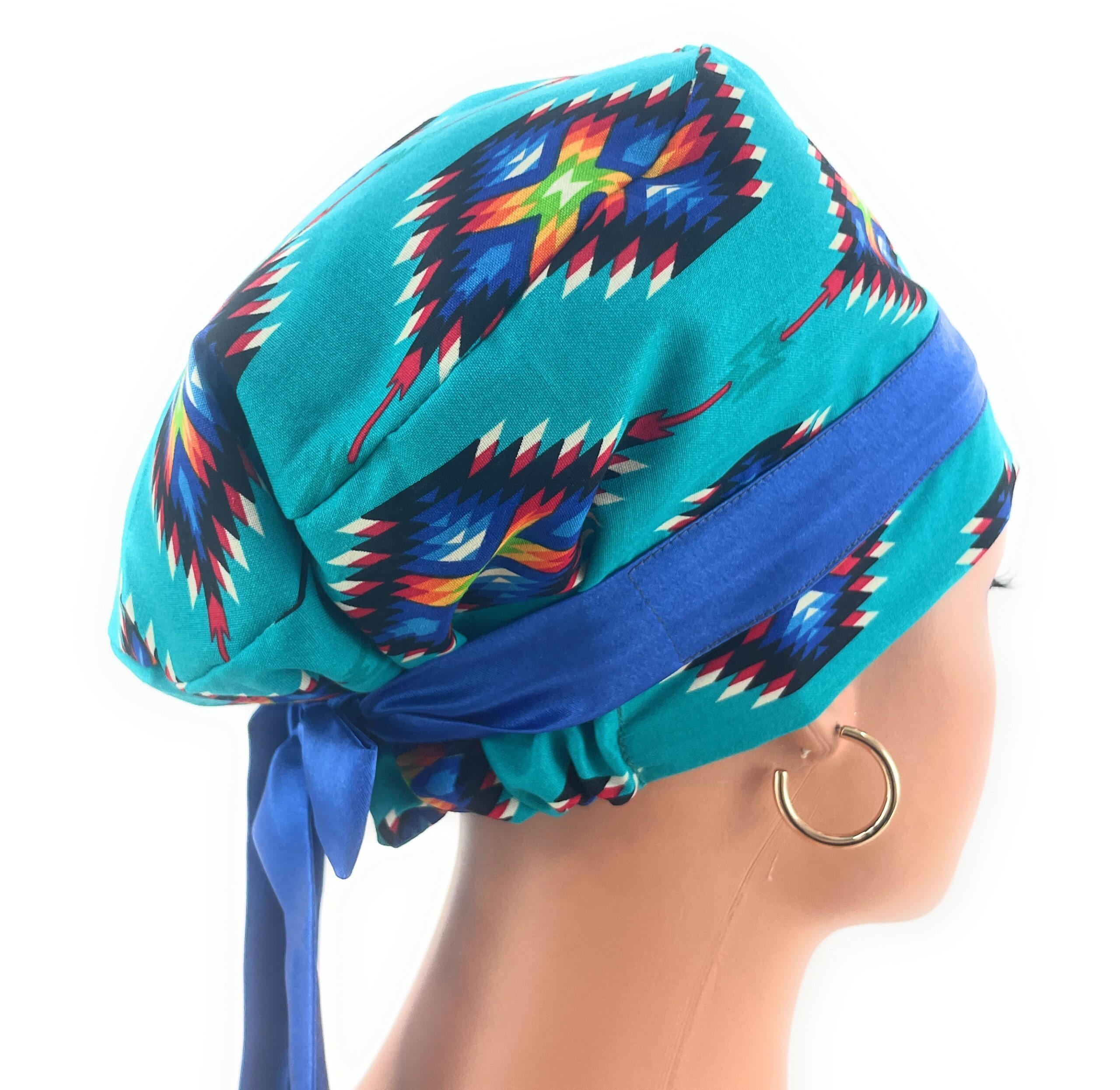 European Style Scrub Cap – (Sateen Ribbon) (No Ribbon) - Southwestern Print - Image 8