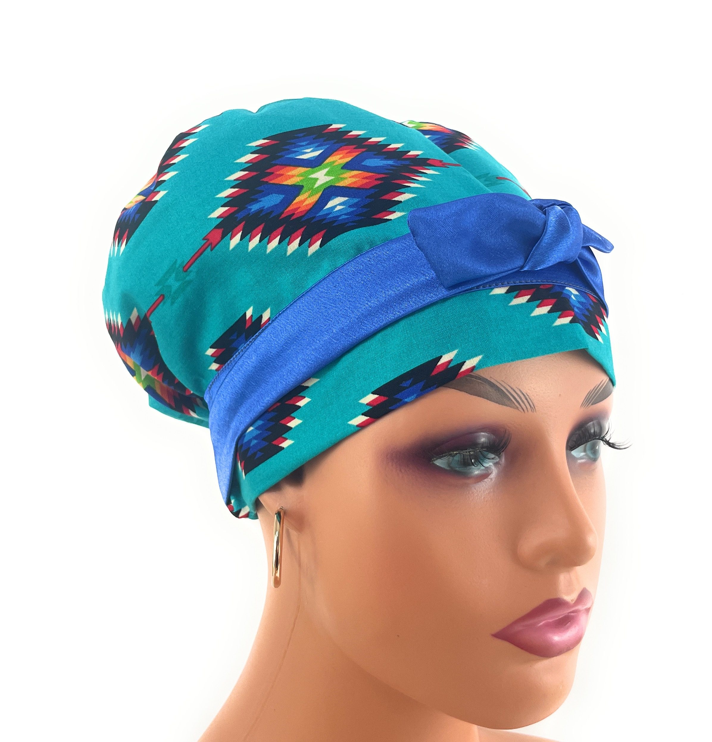 European Style Scrub Cap – (Sateen Ribbon) (No Ribbon) - Southwestern Print