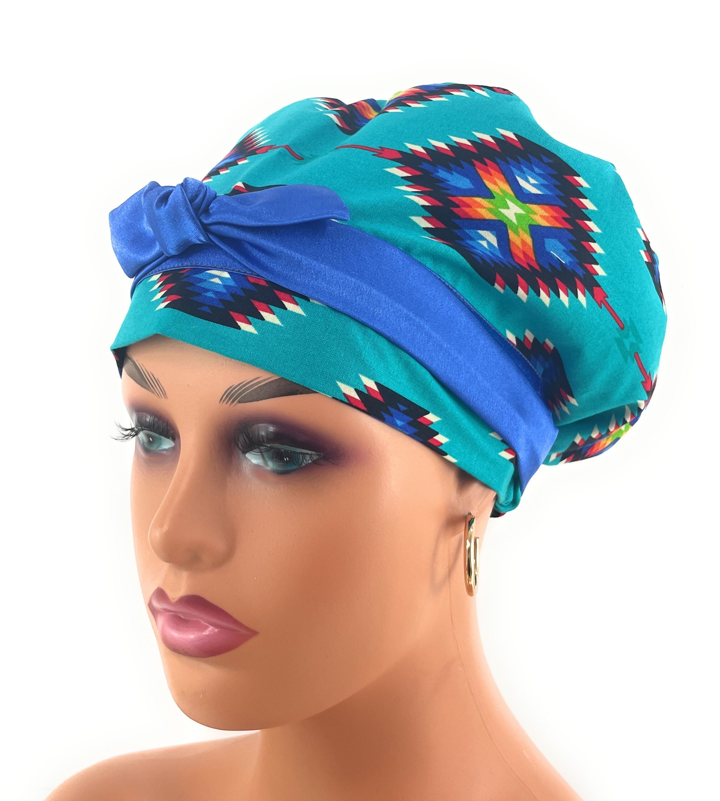 European Style Scrub Cap – (Sateen Ribbon) (No Ribbon) - Southwestern Print - Image 4