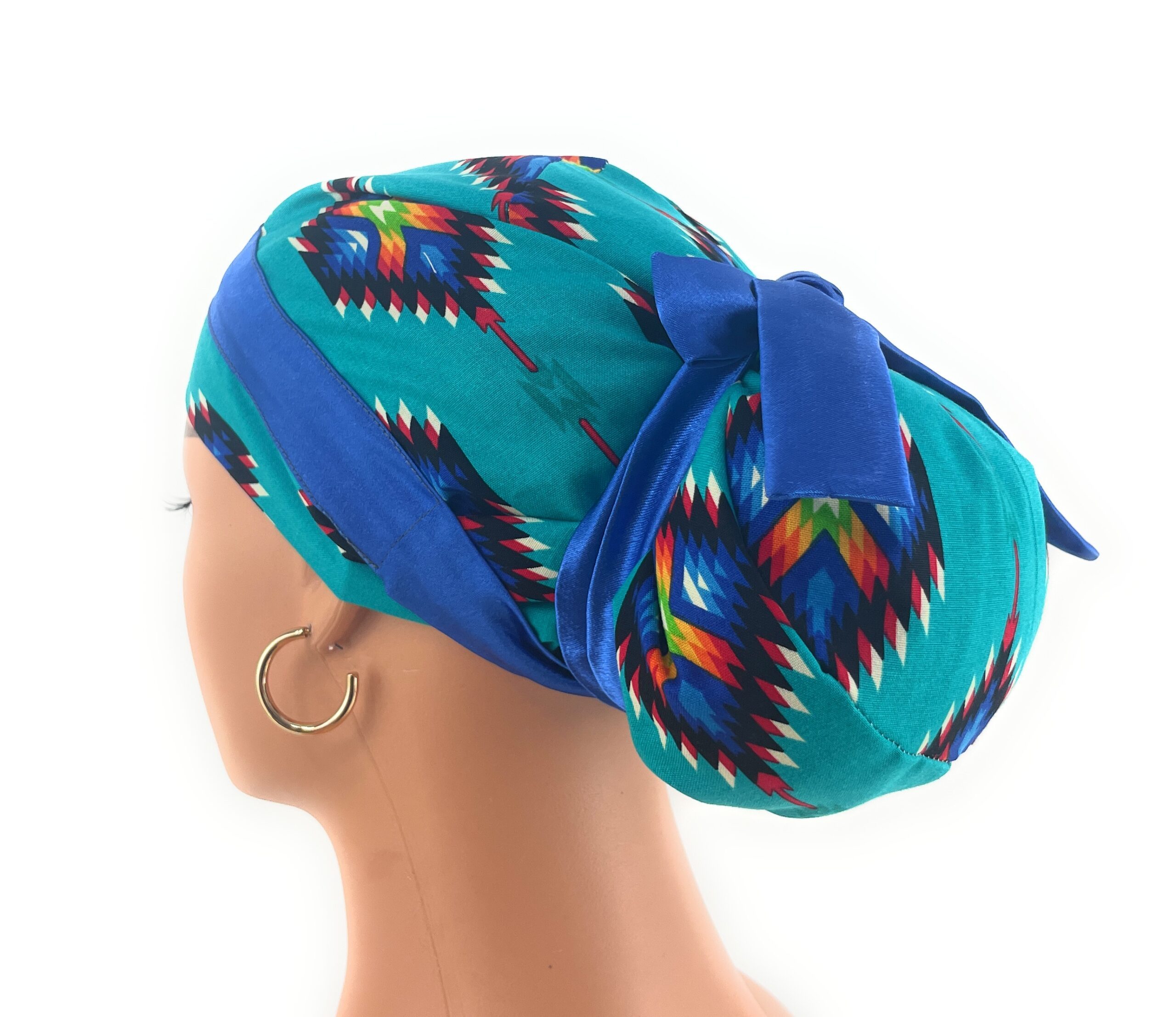 European Style Scrub Cap – (Sateen Ribbon) (No Ribbon) - Southwestern Print - Image 13