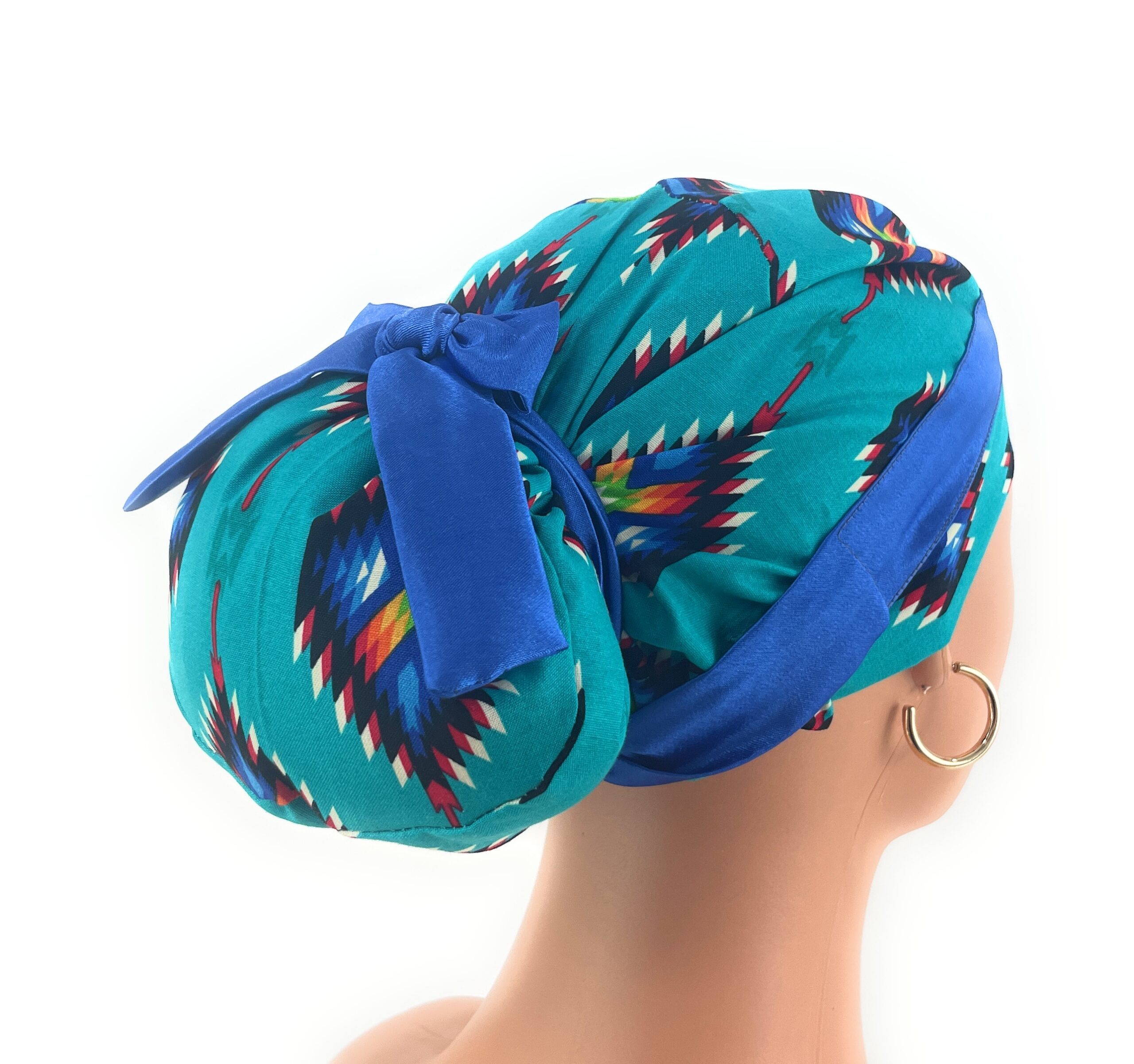 European Style Scrub Cap – (Sateen Ribbon) (No Ribbon) - Southwestern Print - Image 11