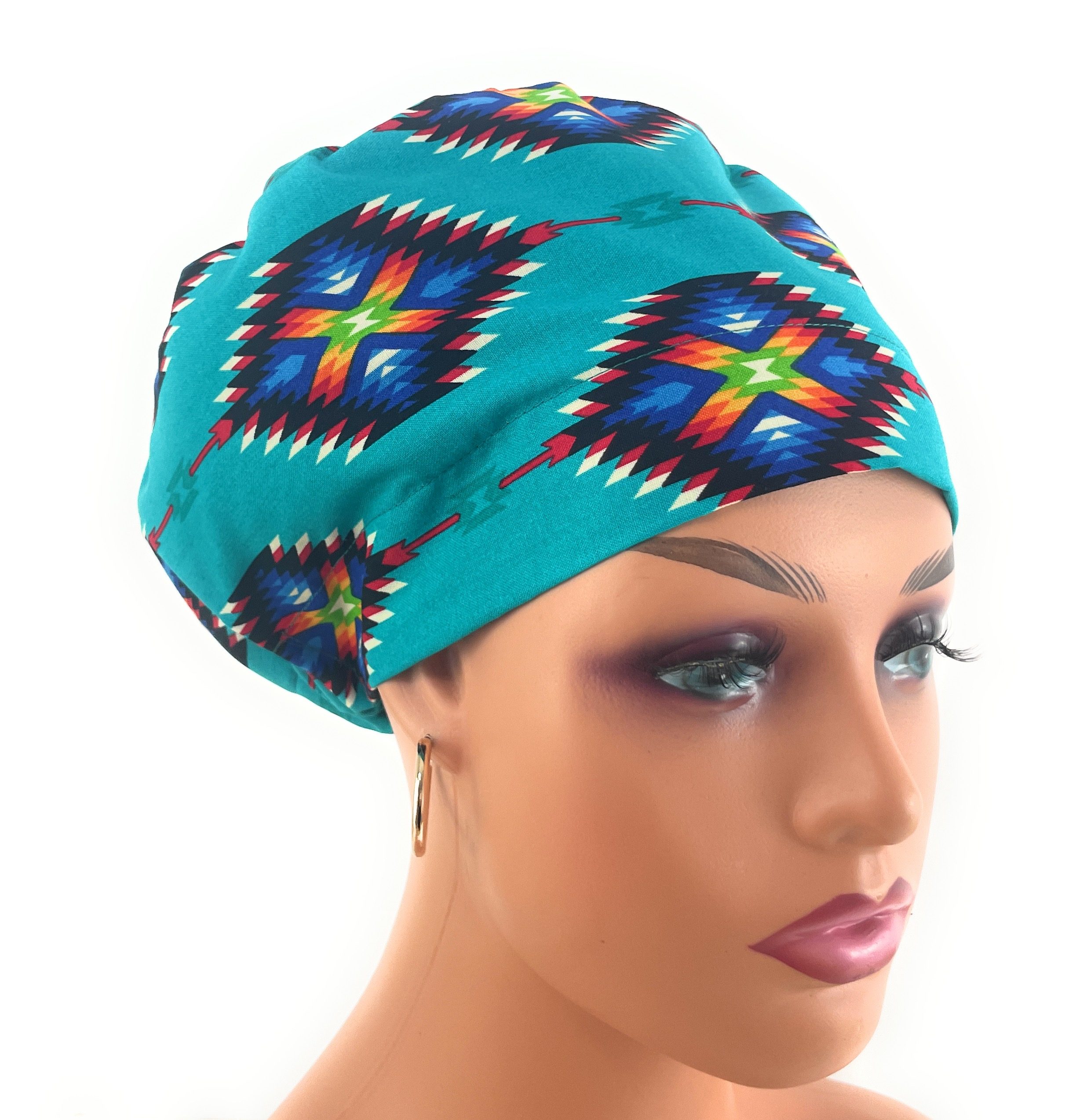 European Style Scrub Cap – (Sateen Ribbon) (No Ribbon) - Southwestern Print - Image 14