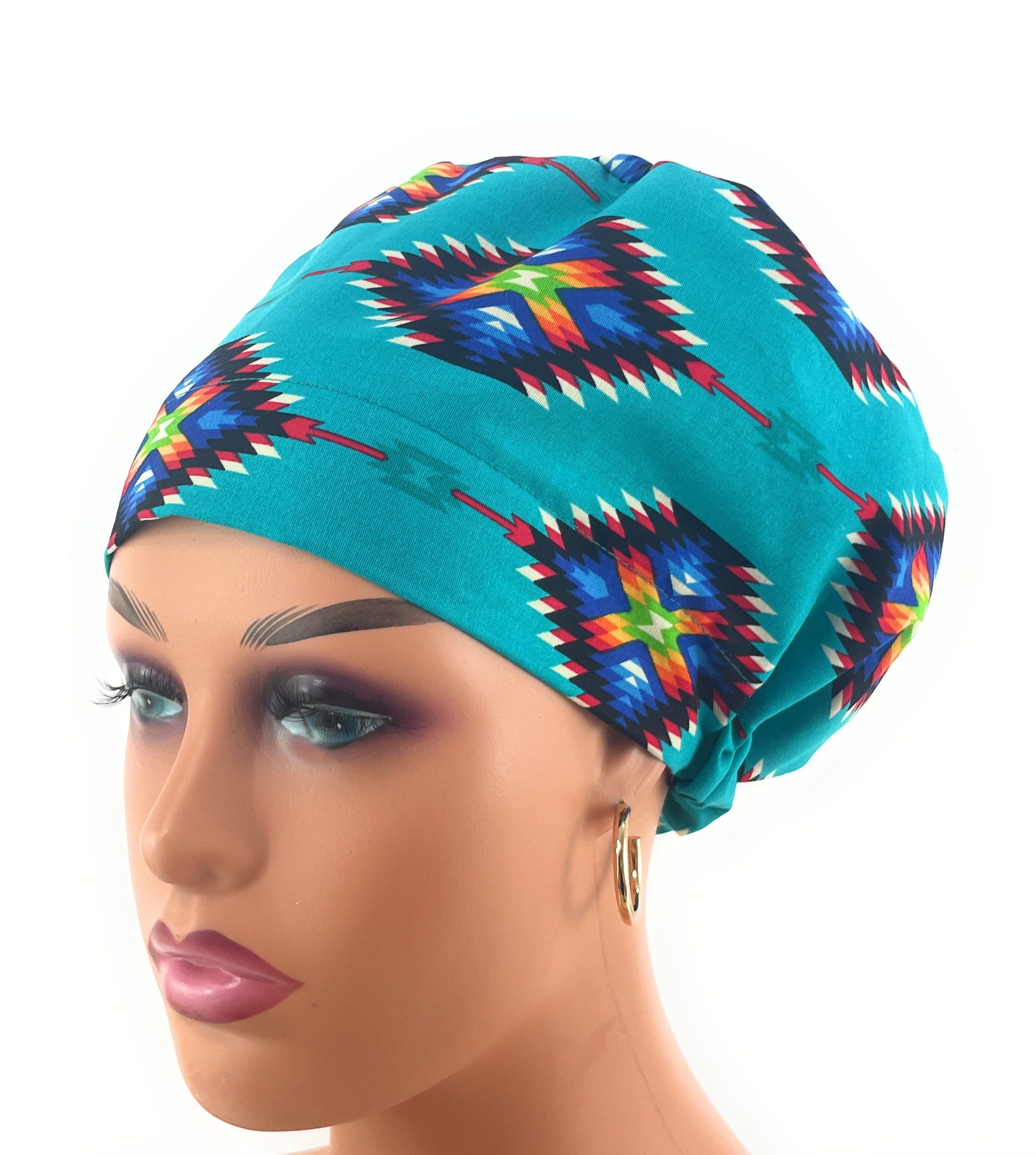 European Style Scrub Cap – (Sateen Ribbon) (No Ribbon) - Southwestern Print - Image 16