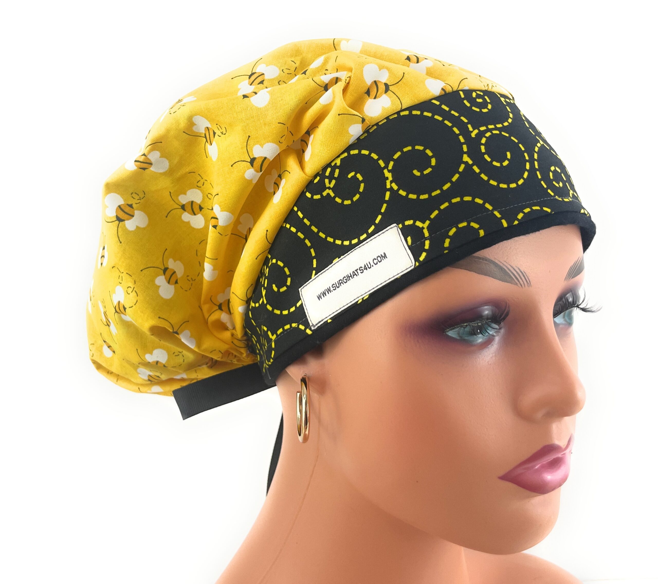 Bouffant Medical Scrub Cap - Honey Bees/Yellow Swirls - Image 2