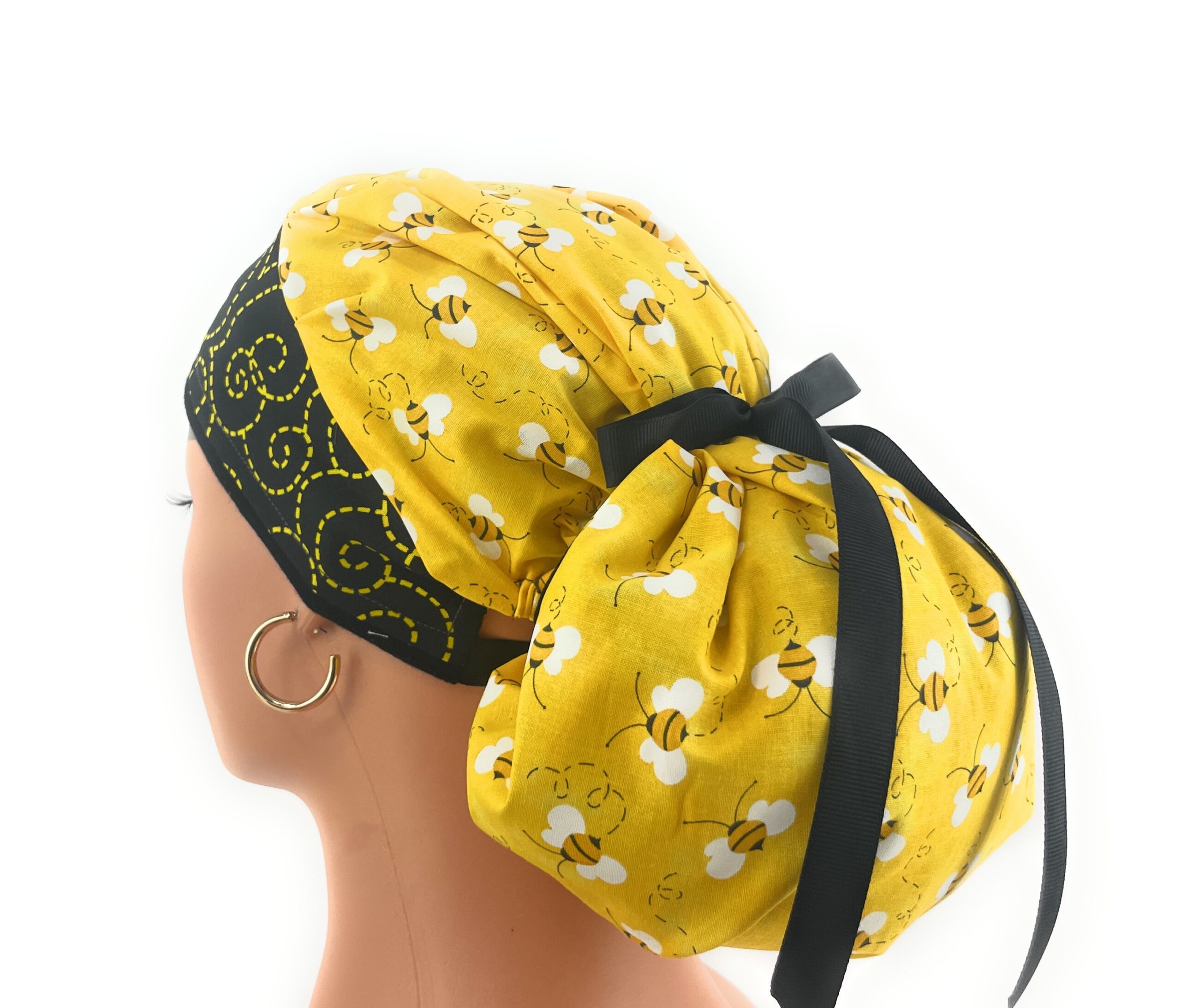 Bouffant Medical Scrub Cap - Honey Bees/Yellow Swirls - Image 13