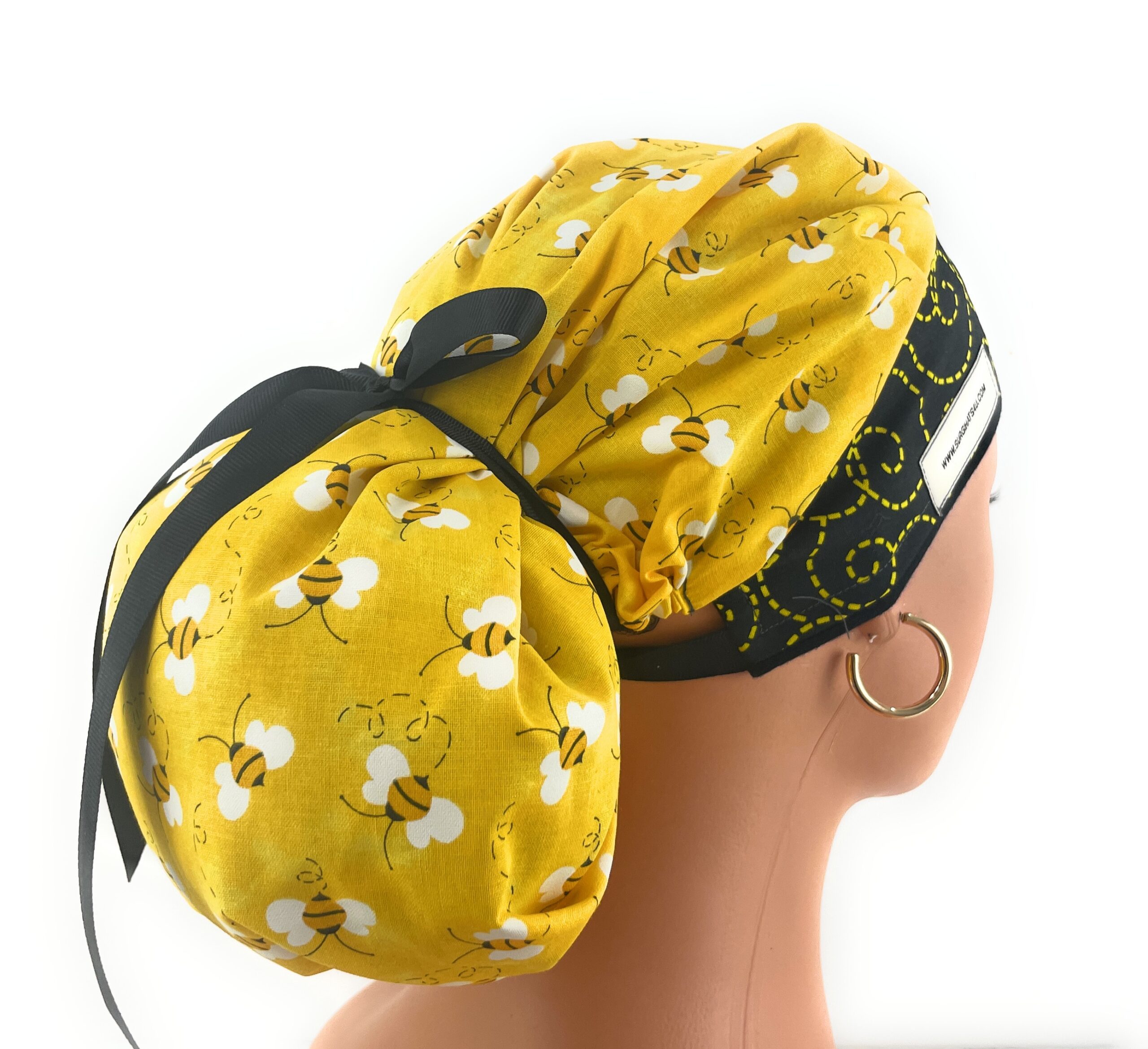 Bouffant Medical Scrub Cap - Honey Bees/Yellow Swirls - Image 11