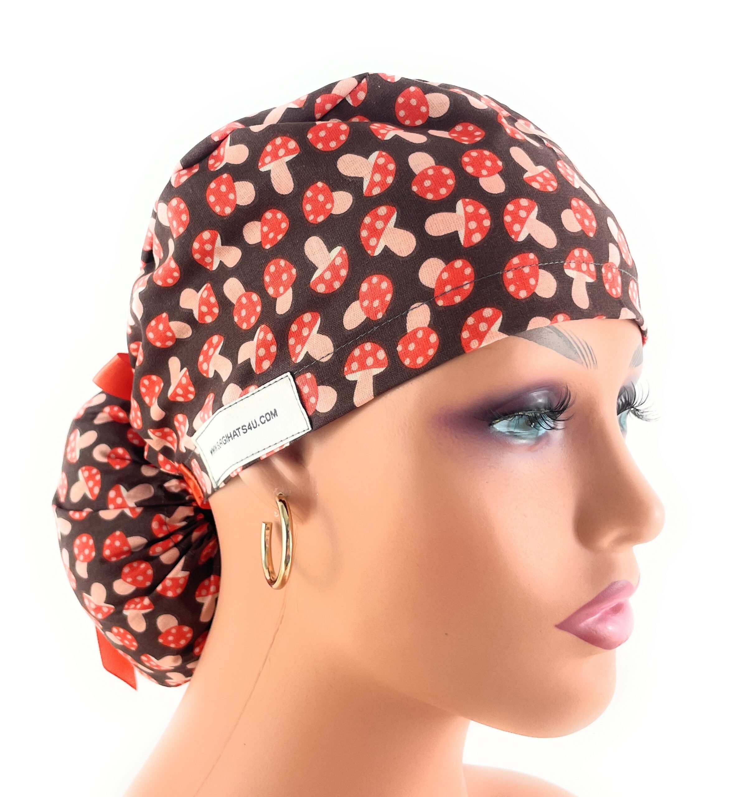Ponytail Medical Scrub Cap – Spotted Mushrooms
