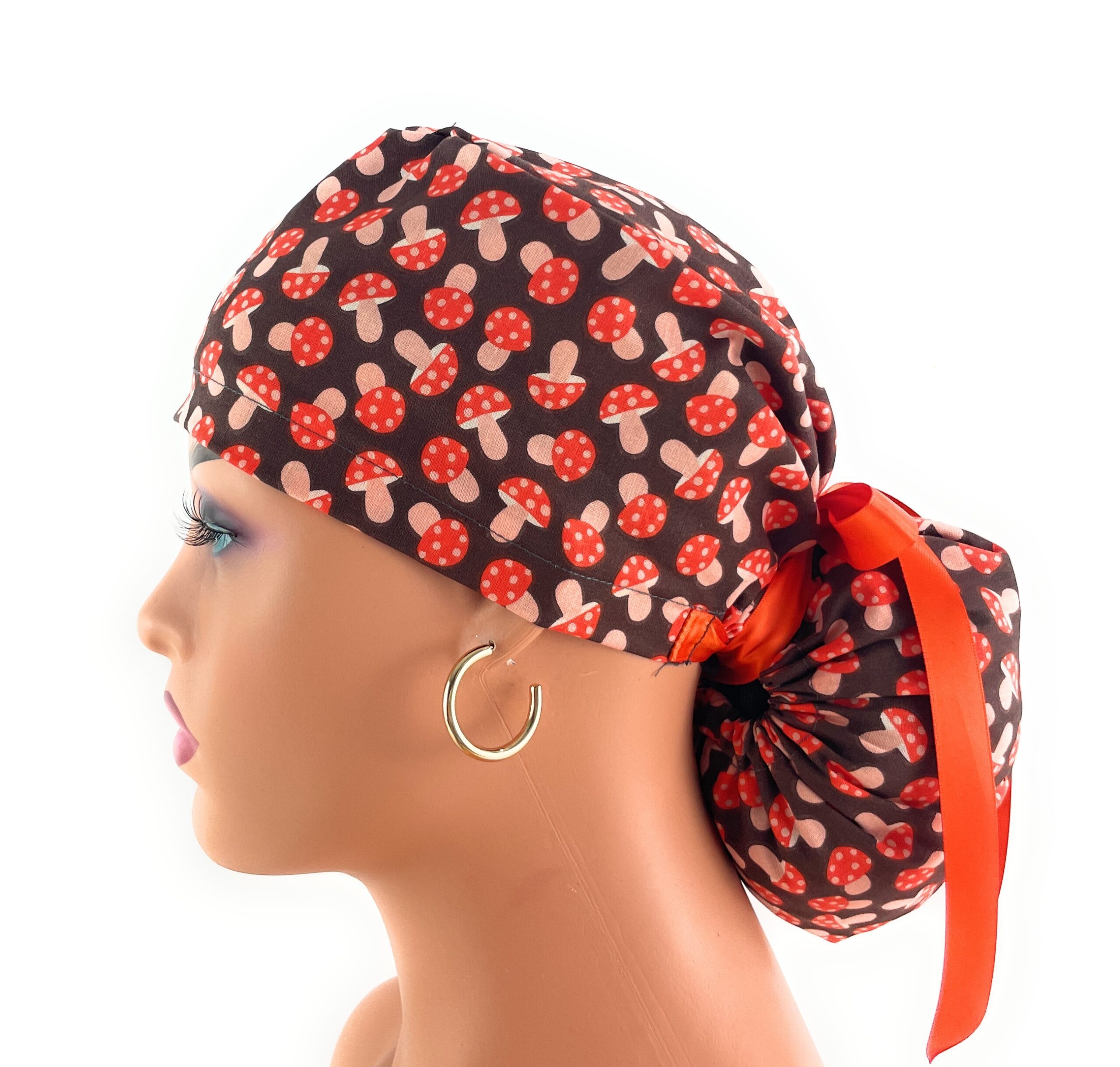 Ponytail Medical Scrub Cap – Spotted Mushrooms - Image 5