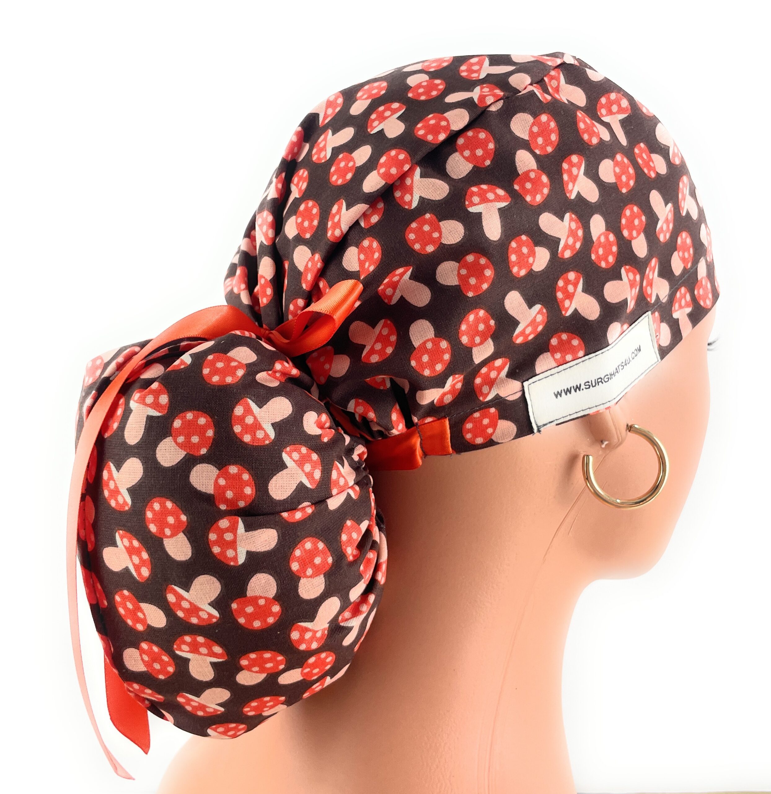 Ponytail Medical Scrub Cap – Spotted Mushrooms - Image 6