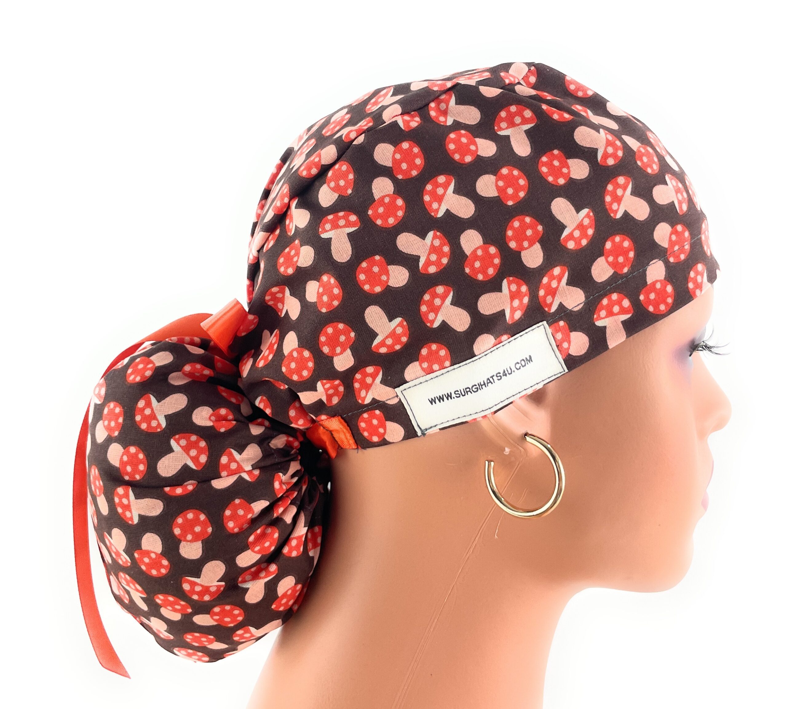 Ponytail Medical Scrub Cap – Spotted Mushrooms - Image 4