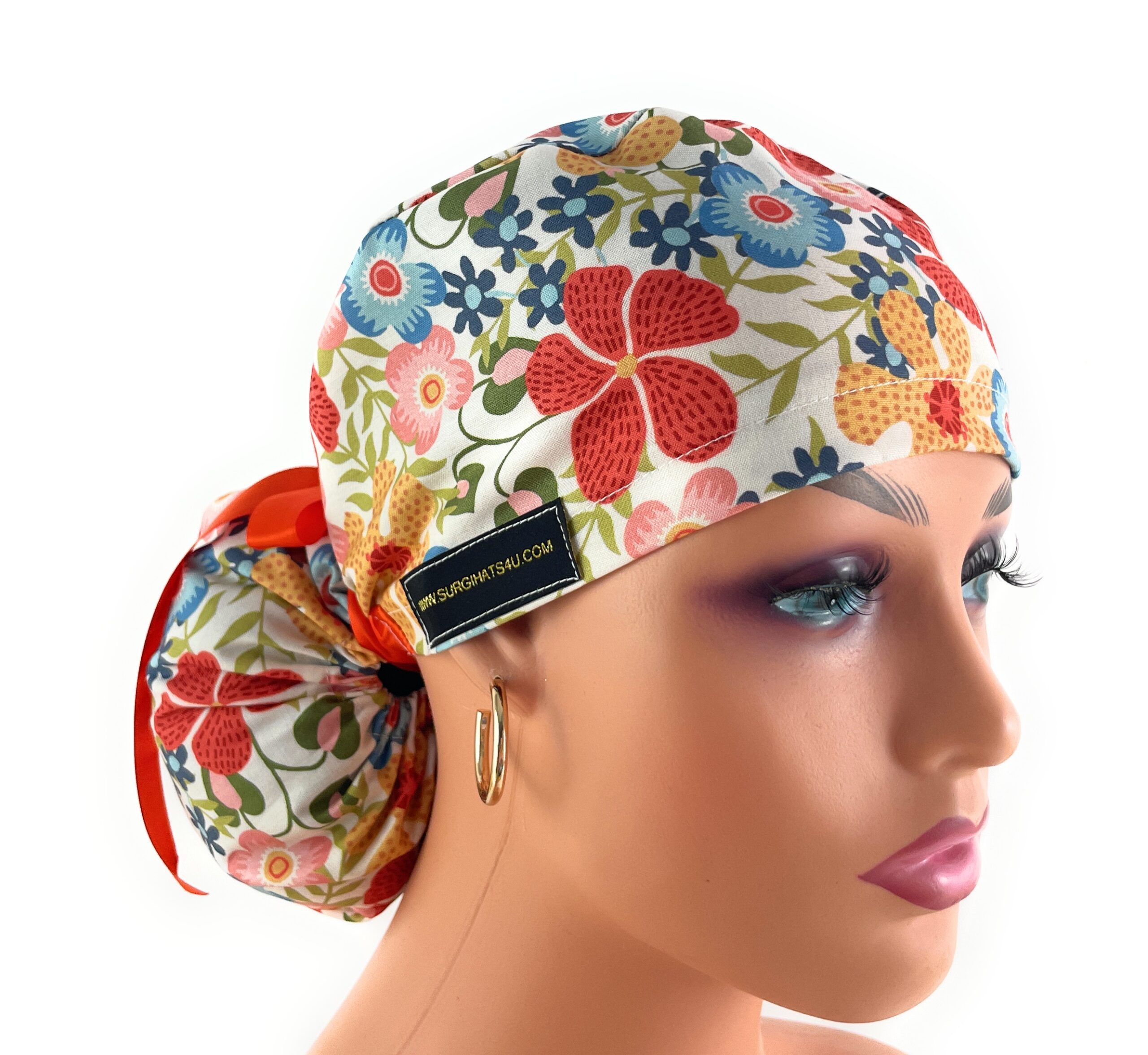 Ponytail Medical Scrub Cap – Autumn Enchantment in Warm Oak
