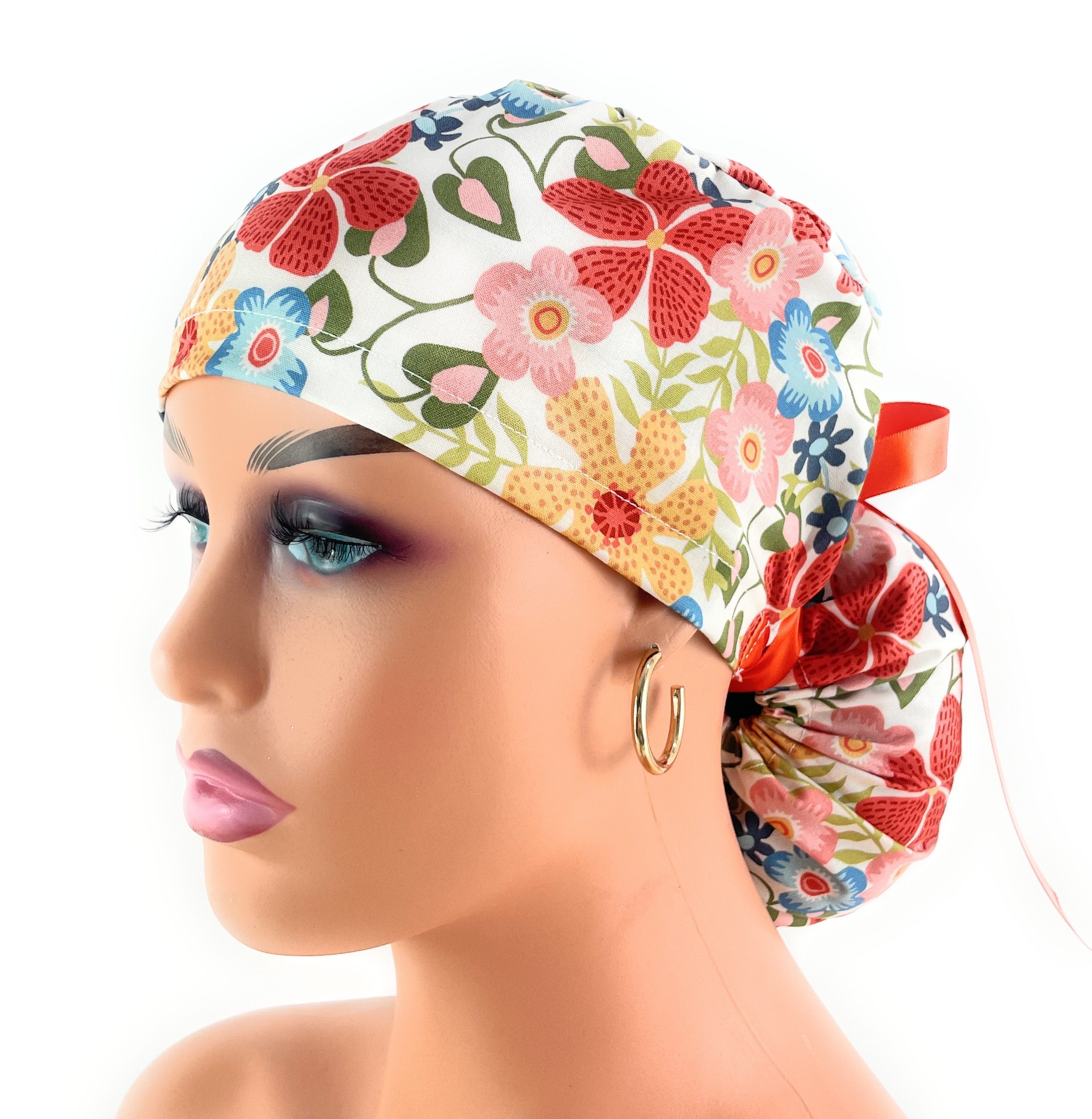 Ponytail Medical Scrub Cap – Autumn Enchantment in Warm Oak - Image 2