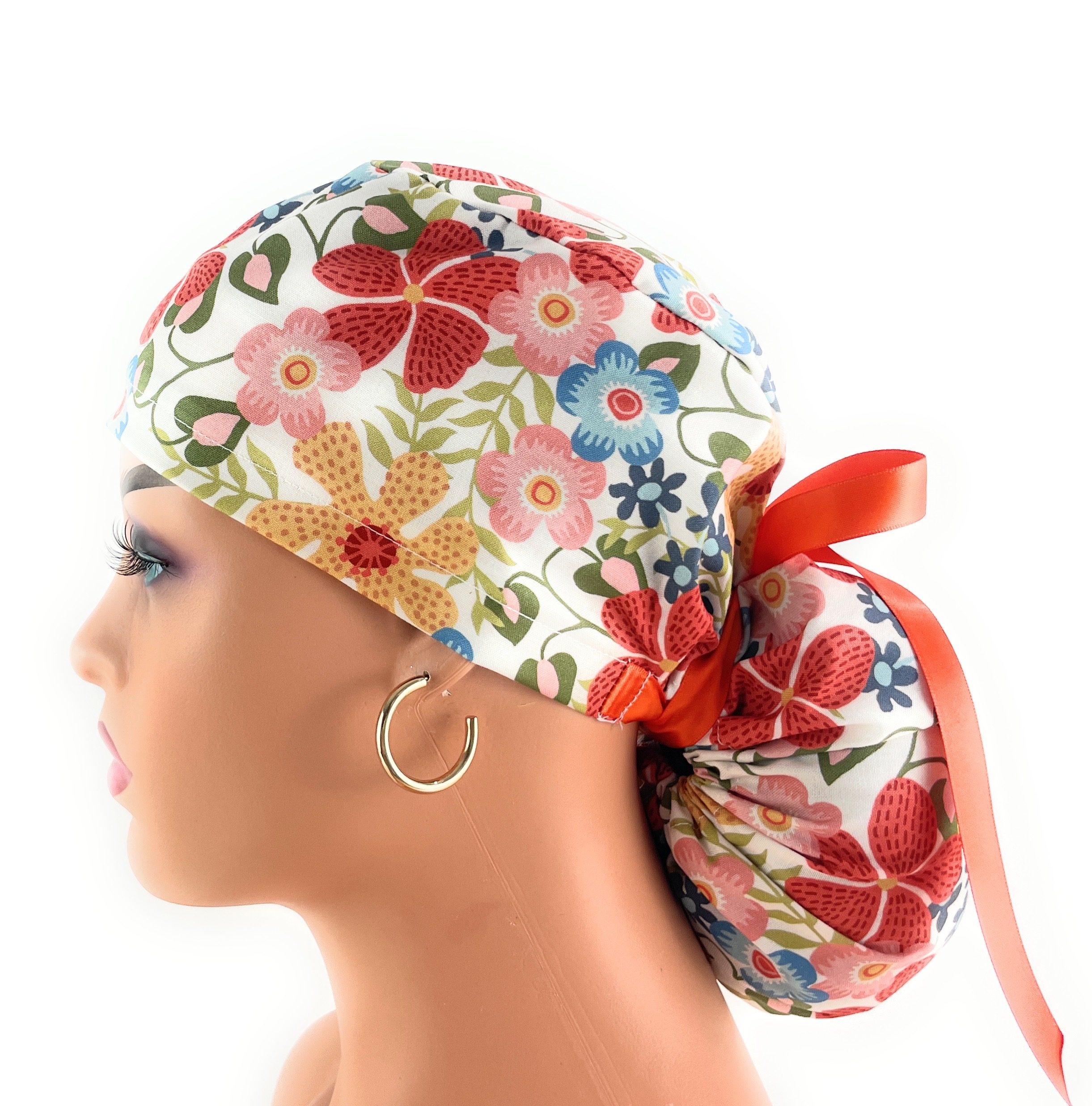 Ponytail Medical Scrub Cap – Autumn Enchantment in Warm Oak - Image 4