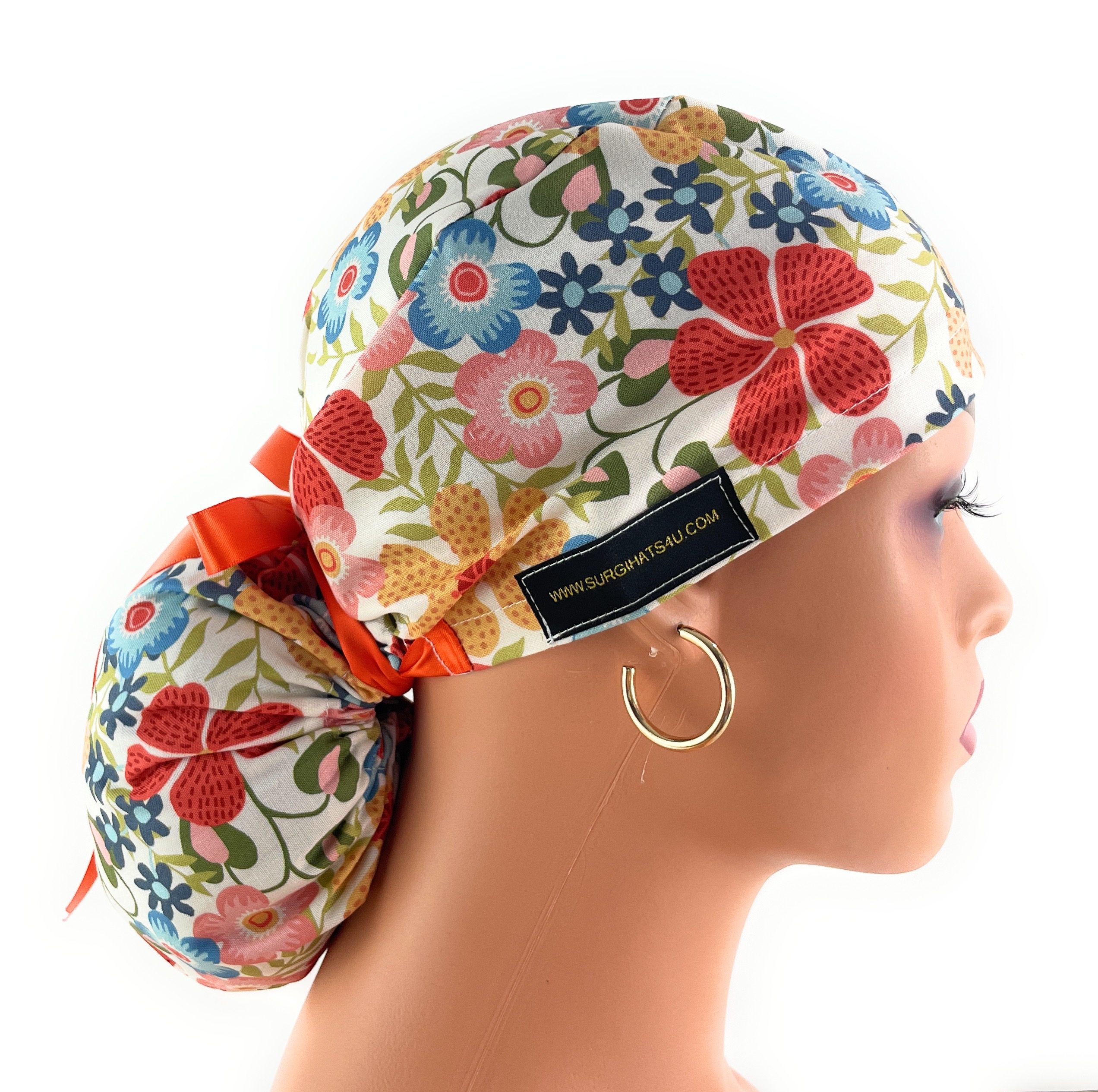 Ponytail Medical Scrub Cap – Autumn Enchantment in Warm Oak - Image 3