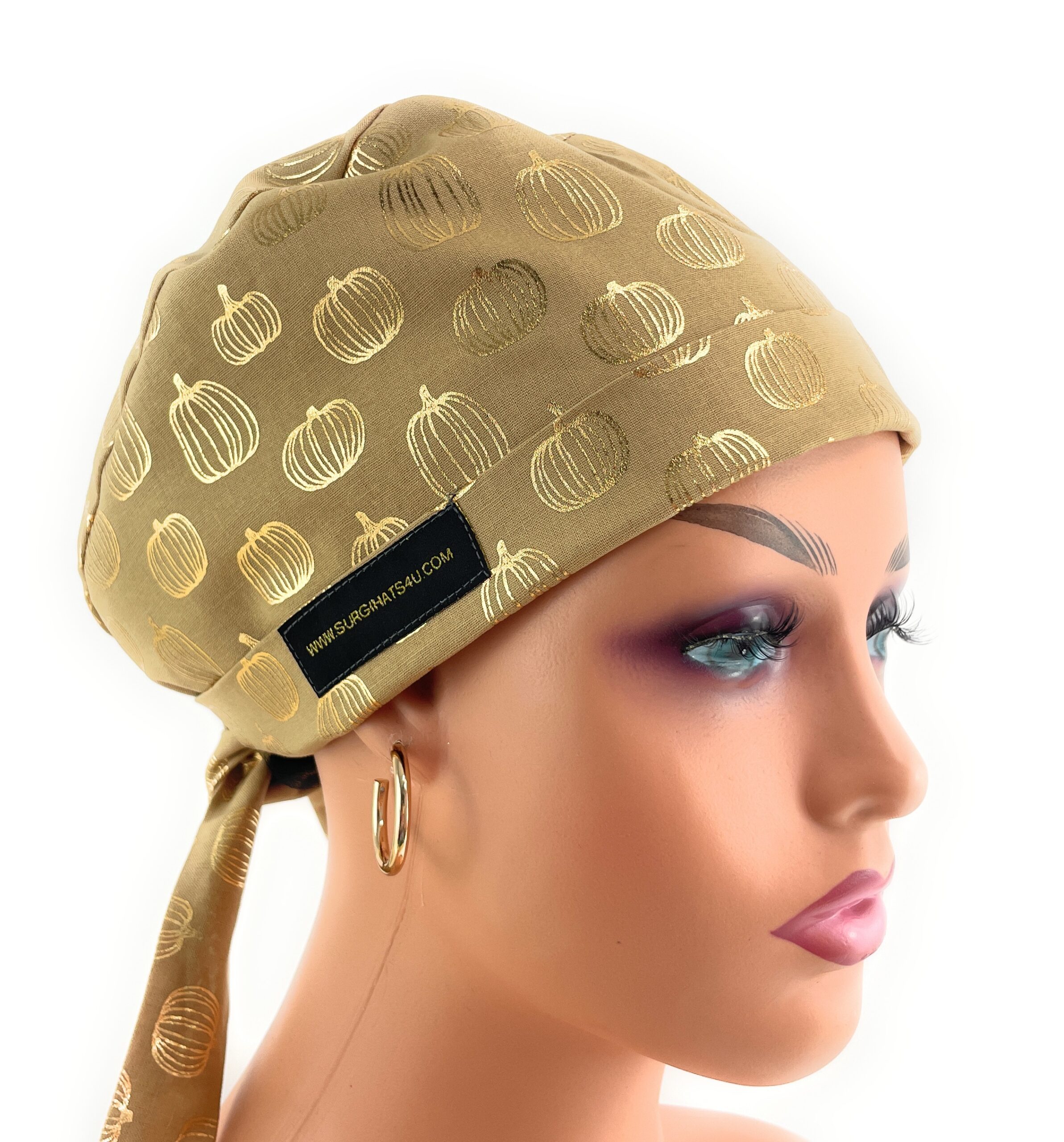 Chemo Medical Scrub Cap - Gold Pumpkins on Cream