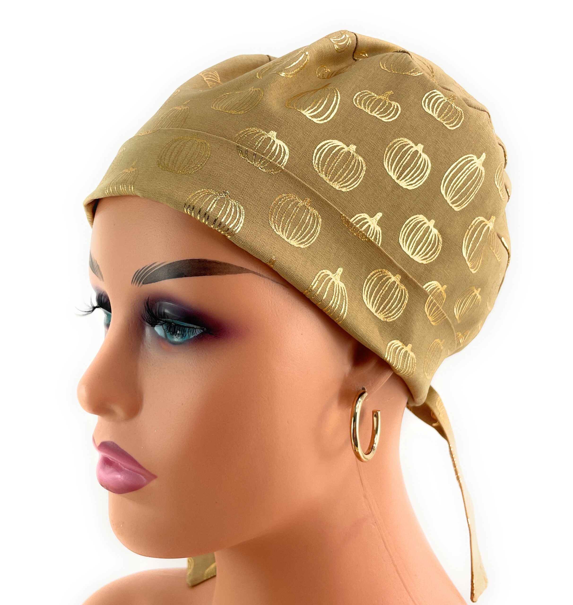 Chemo Medical Scrub Cap - Gold Pumpkins on Cream - Image 3