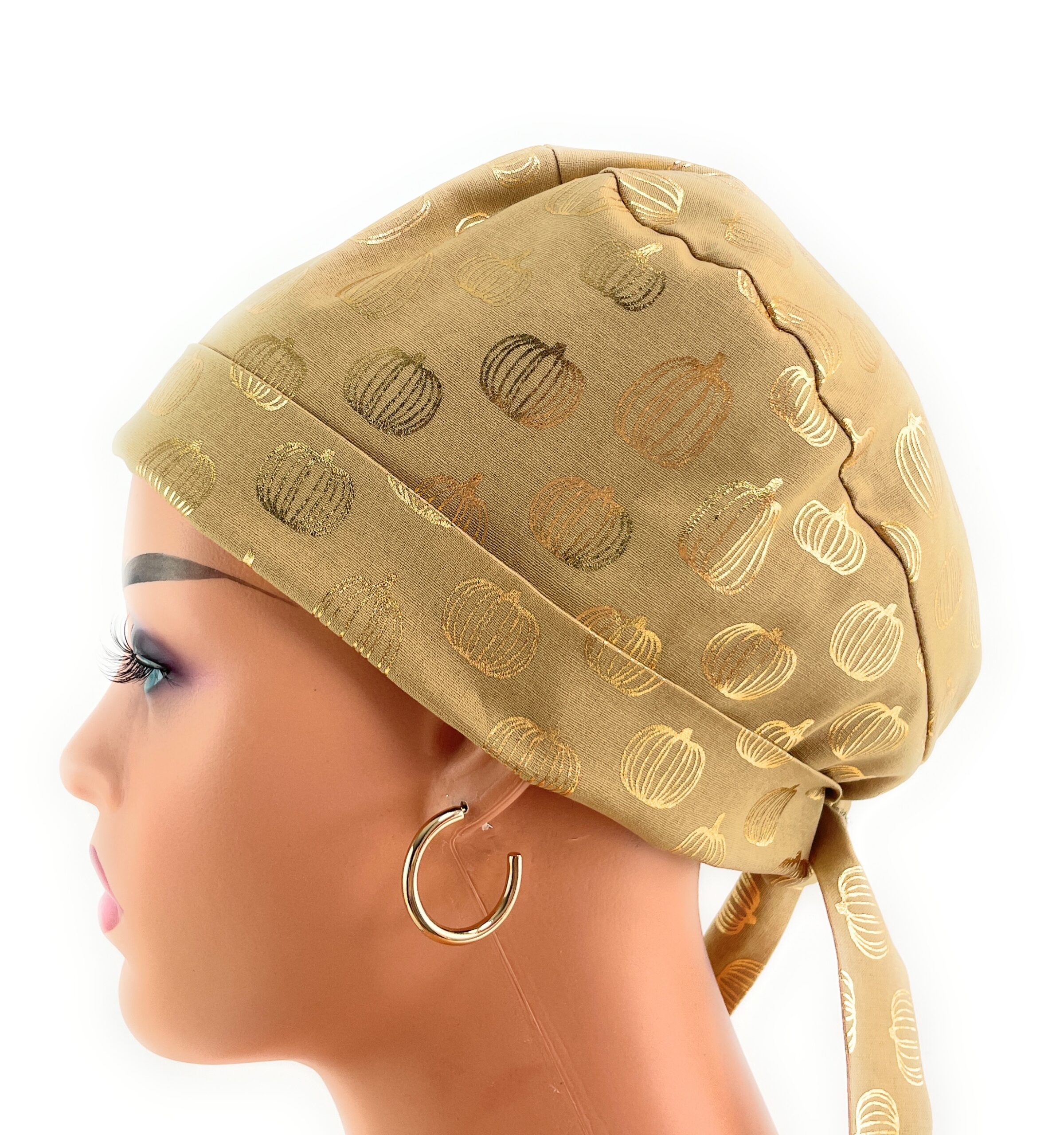 Chemo Medical Scrub Cap - Gold Pumpkins on Cream - Image 5