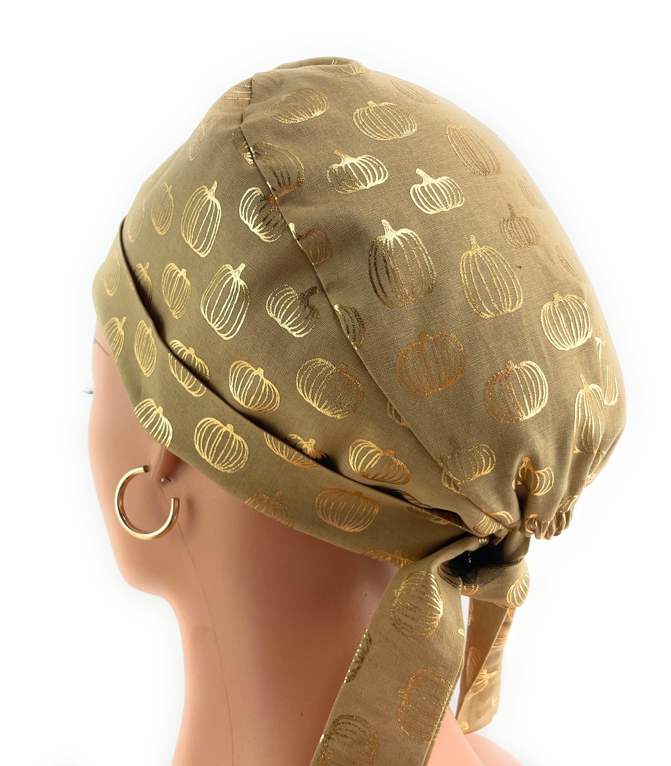 Chemo Medical Scrub Cap - Gold Pumpkins on Cream - Image 8