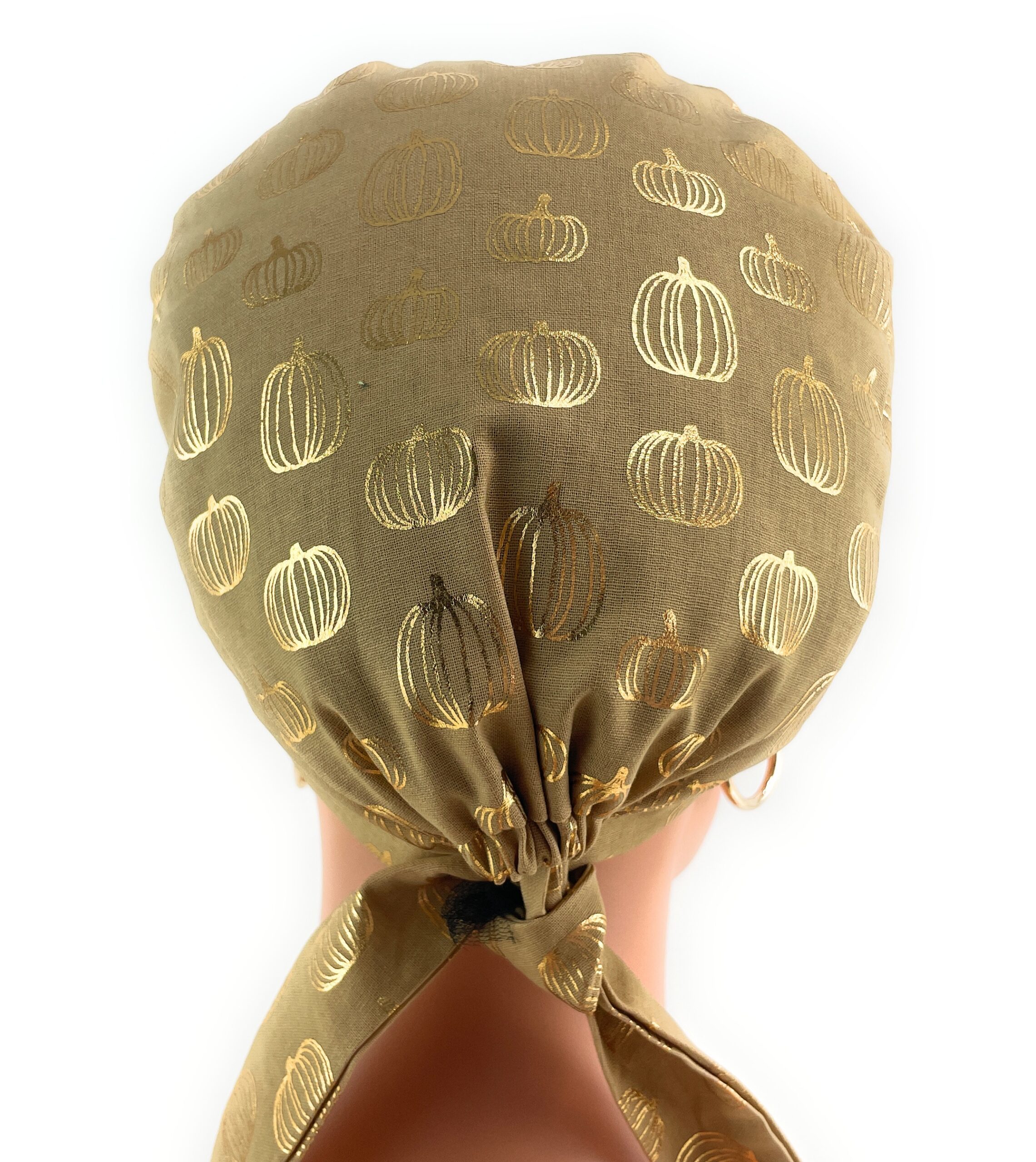 Chemo Medical Scrub Cap - Gold Pumpkins on Cream - Image 7