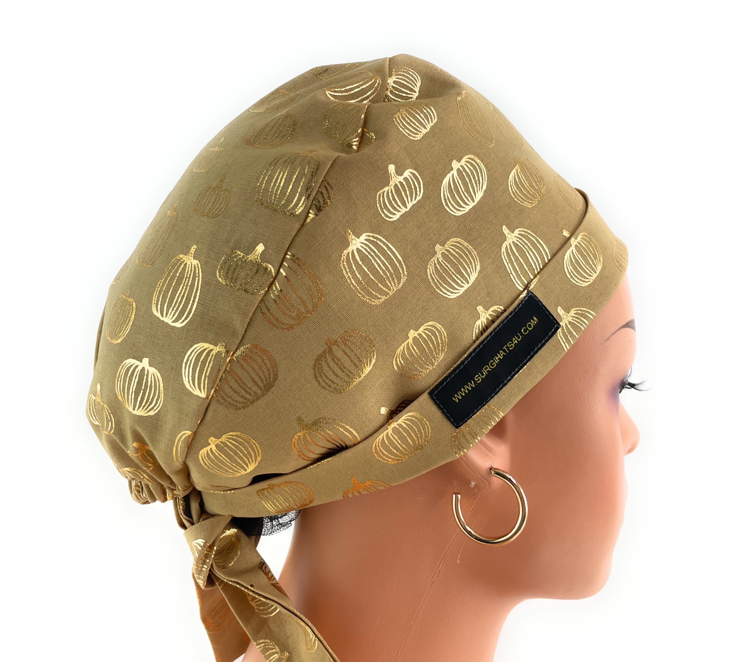 Chemo Medical Scrub Cap - Gold Pumpkins on Cream - Image 6
