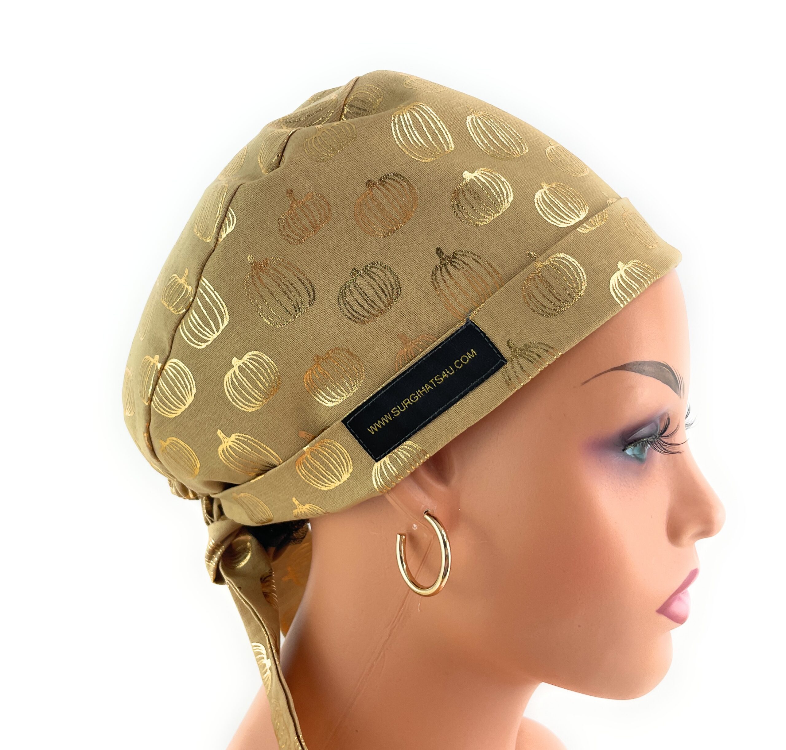 Chemo Medical Scrub Cap - Gold Pumpkins on Cream - Image 4