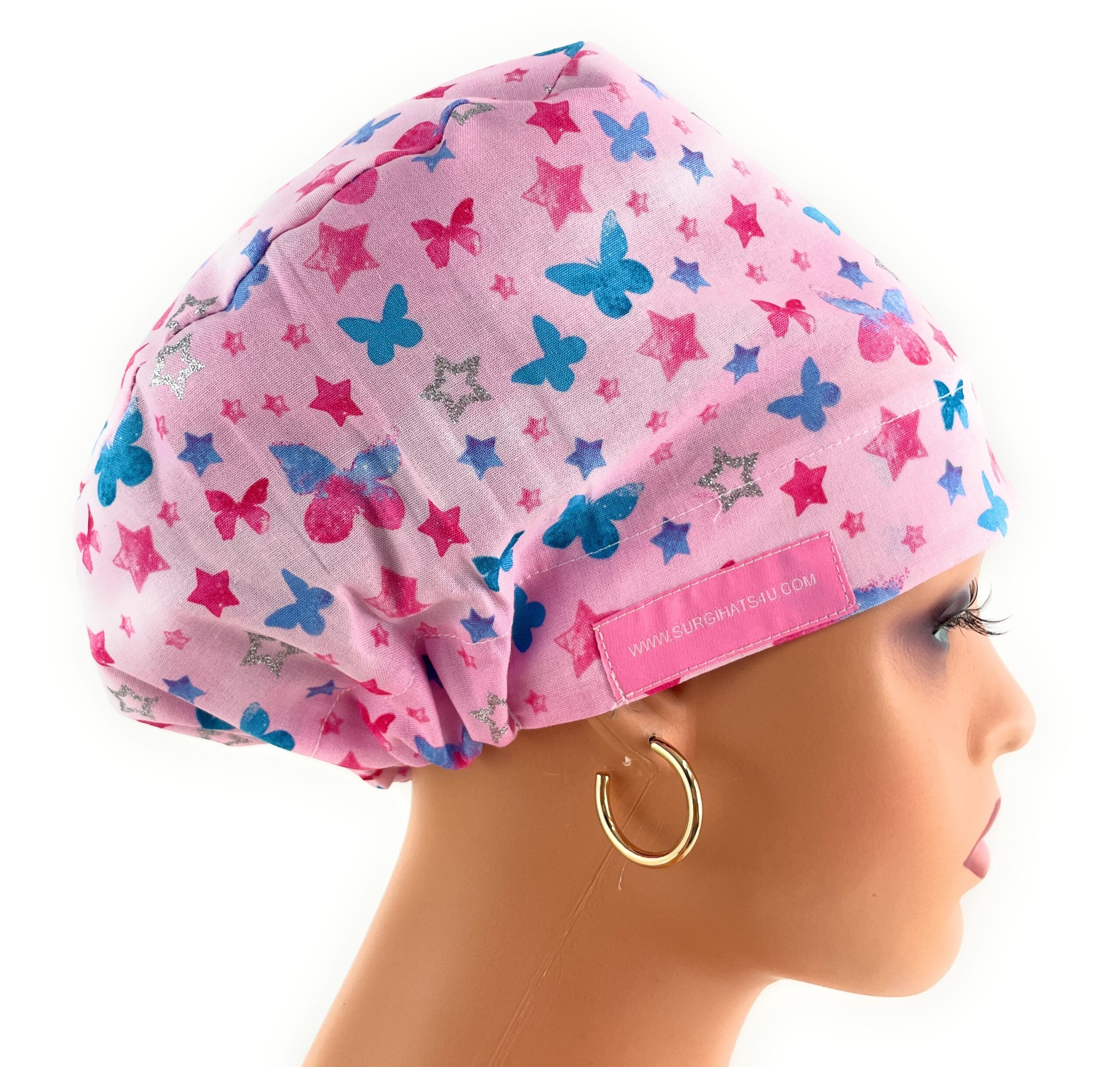 European Style Scrub Cap – (Sateen Ribbon) (No Ribbon) - Glitter Stars & Butterflies - Image 17