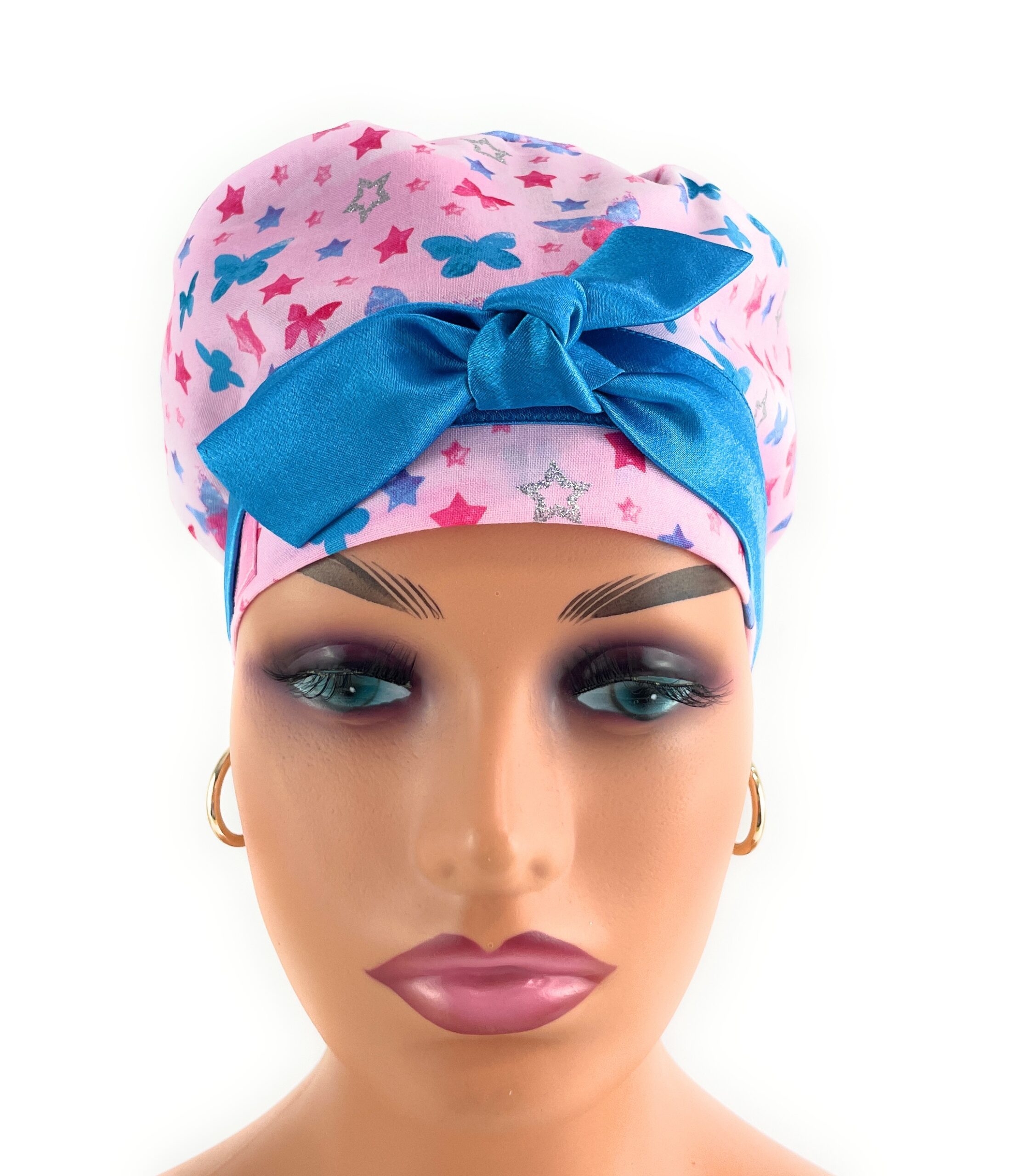 European Style Scrub Cap – (Sateen Ribbon) (No Ribbon) - Glitter Stars & Butterflies - Image 6