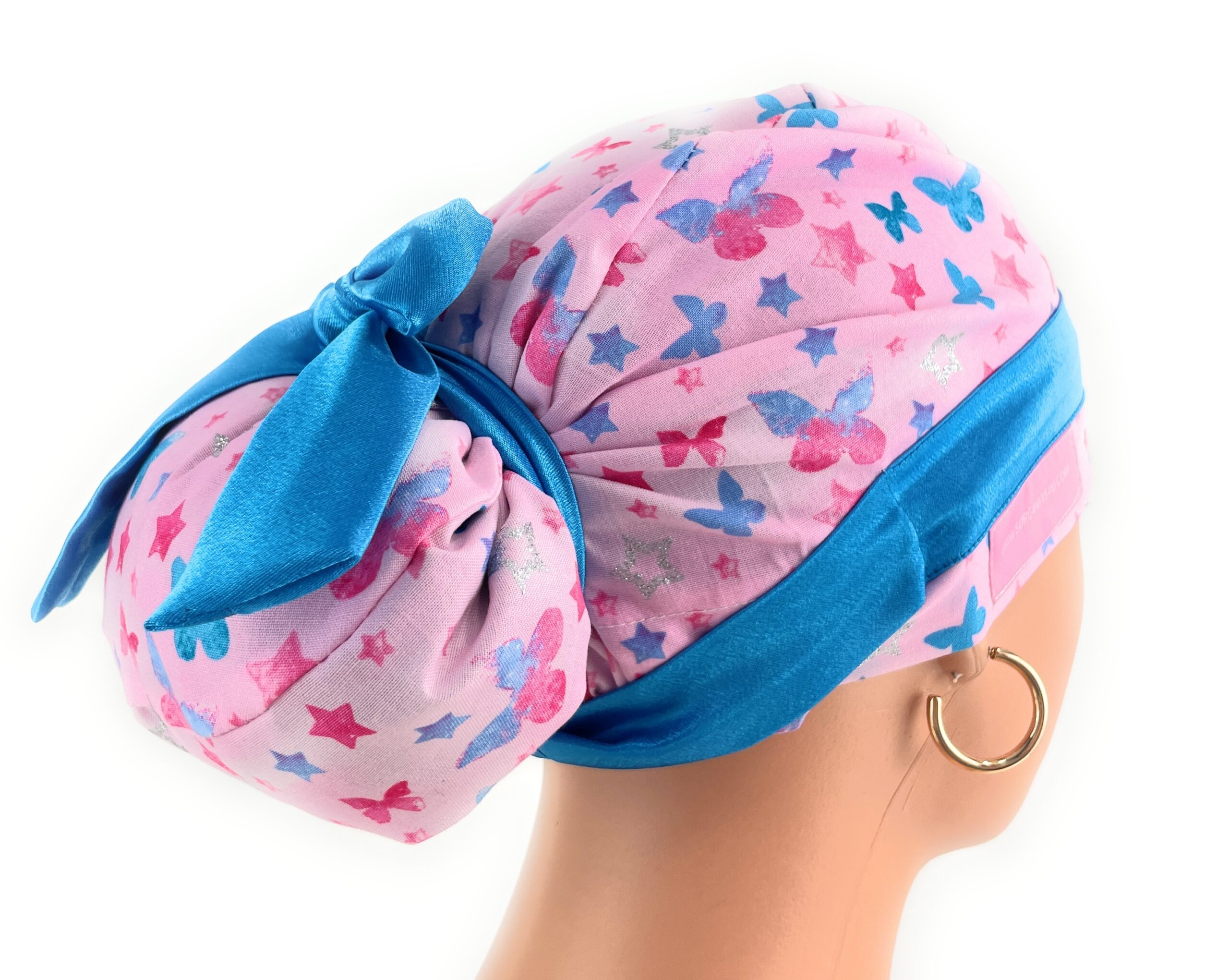 European Style Scrub Cap – (Sateen Ribbon) (No Ribbon) - Glitter Stars & Butterflies - Image 7
