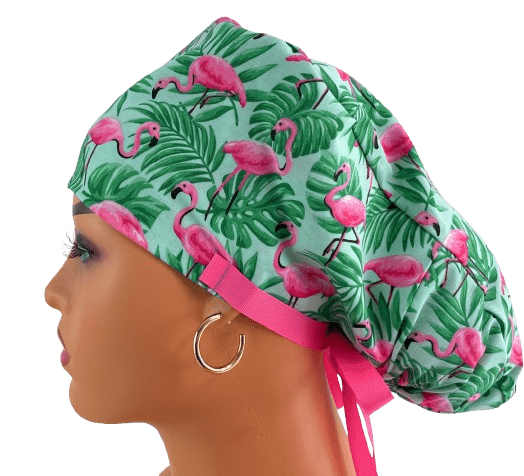 Double Sided Ponytail Medical Scrub Cap - Big Flowers (Copy) - Image 3
