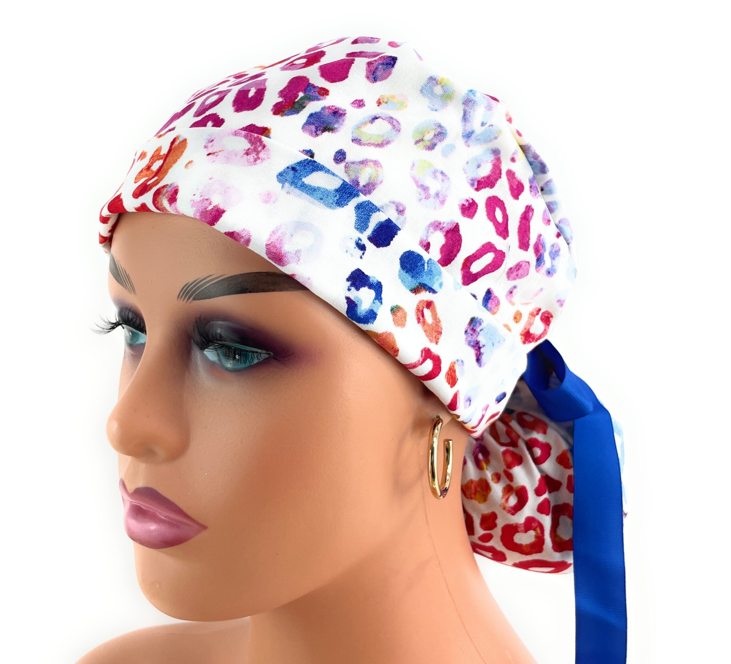 Turn Up Ponytail Medical Scrub Cap - Colorful Cheetah Prints - Image 3