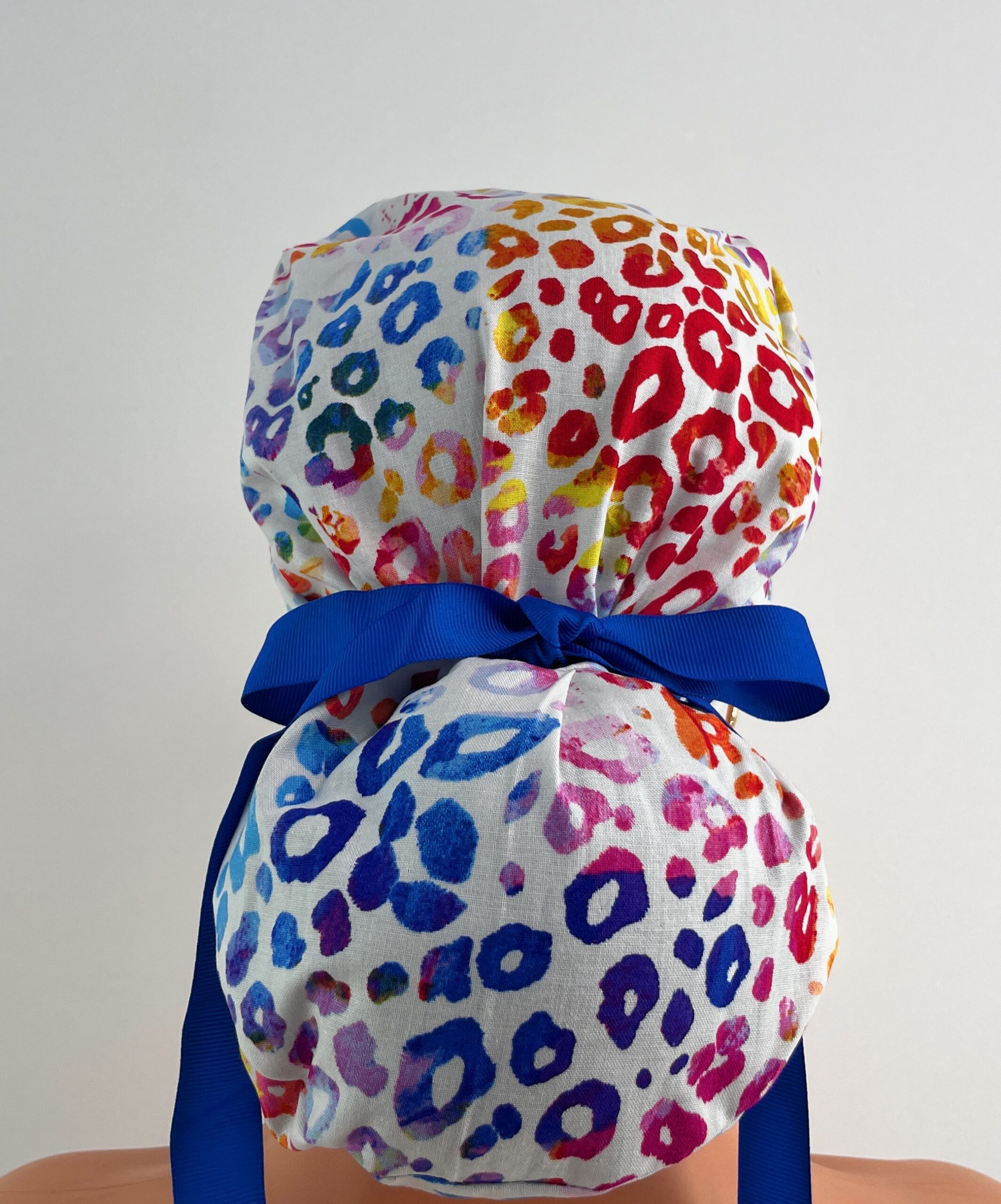 Turn Up Ponytail Medical Scrub Cap - Colorful Cheetah Prints - Image 6