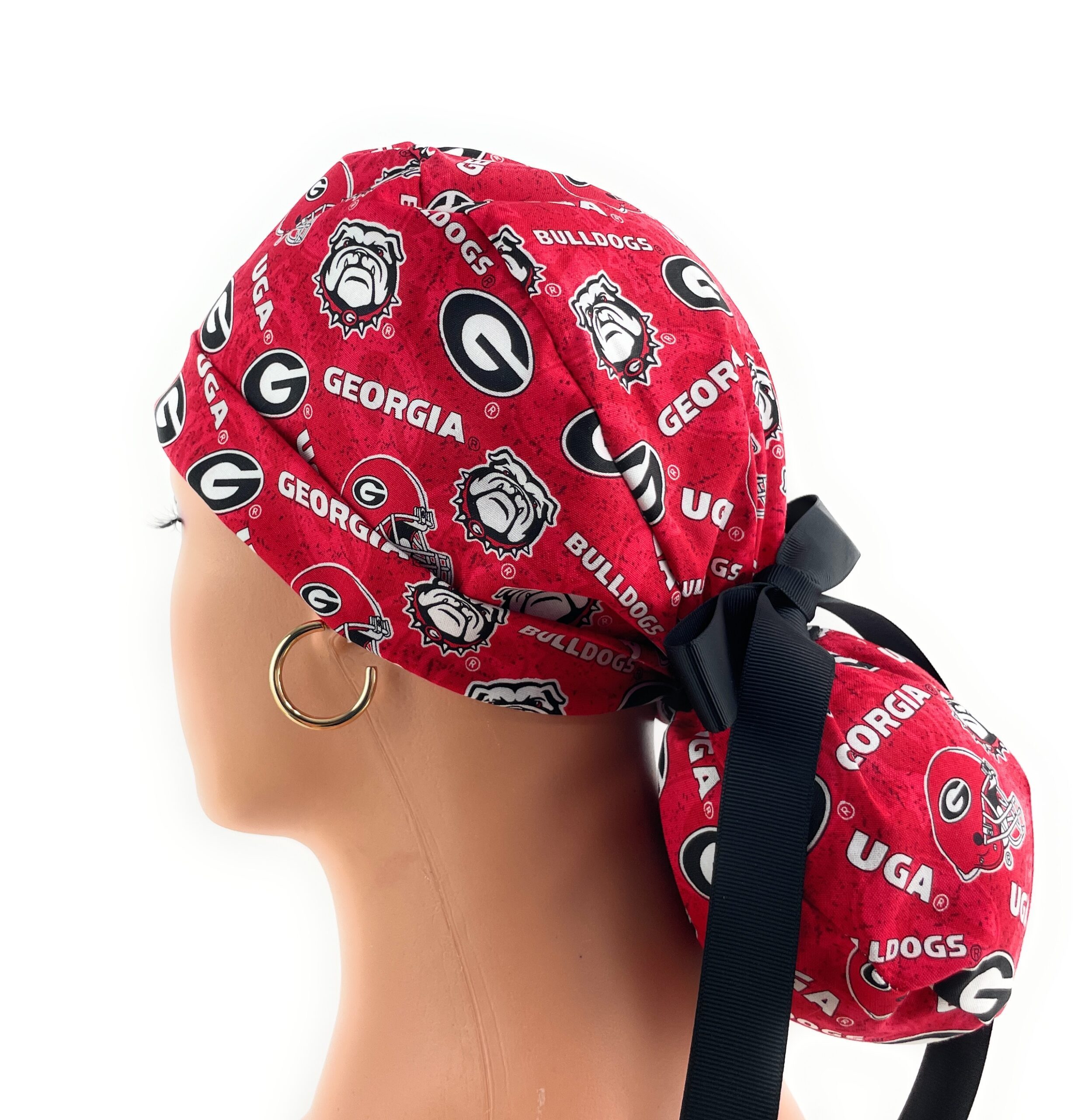 Turn Up Ponytail Medical Scrub Cap - Georgia Bulldogs - Image 9