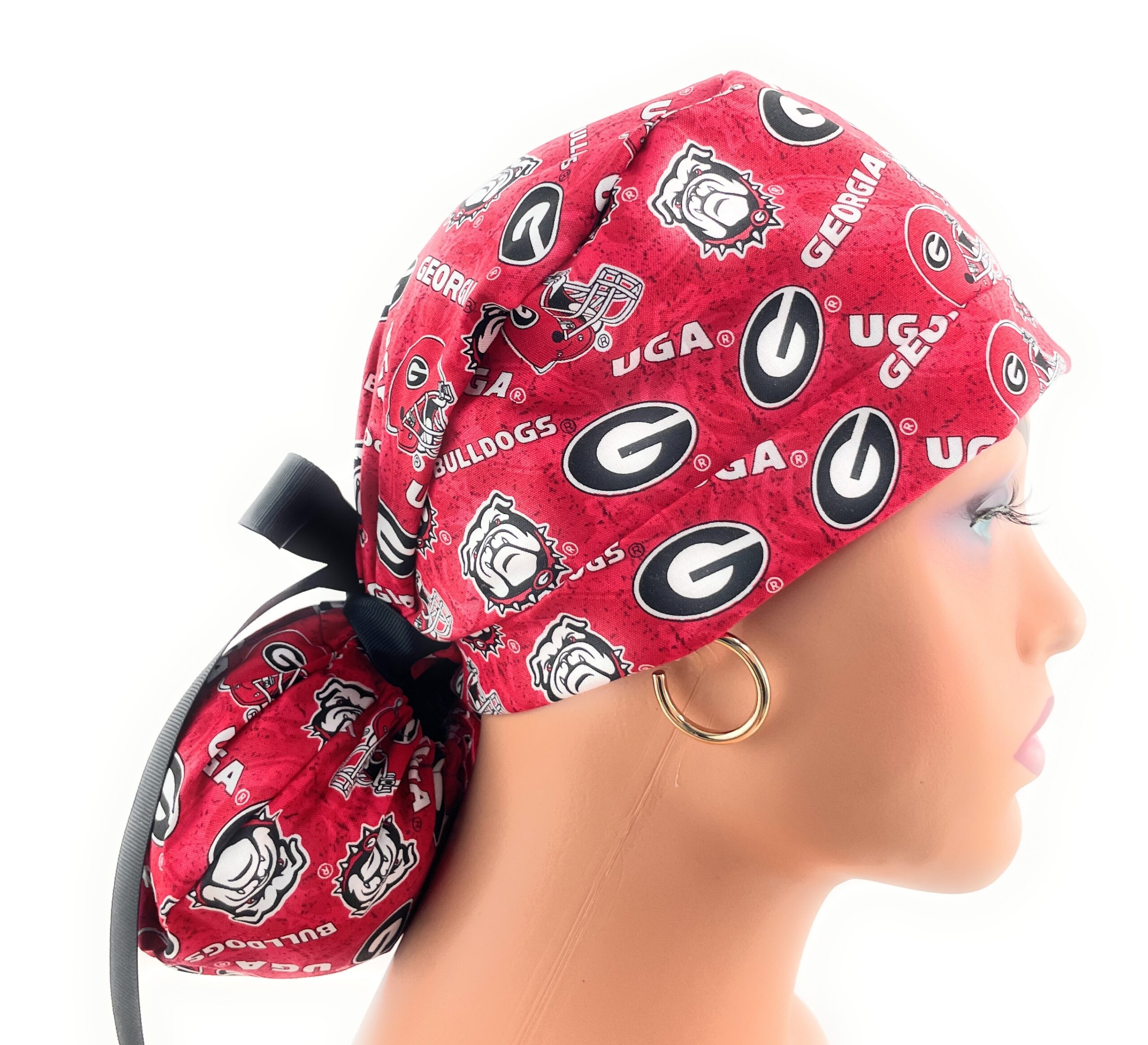 Turn Up Ponytail Medical Scrub Cap - Georgia Bulldogs - Image 4