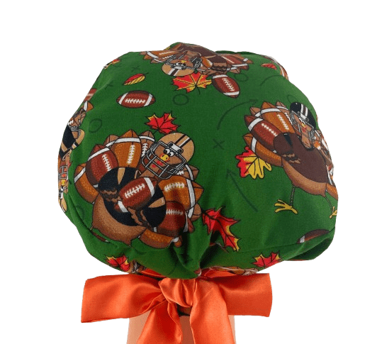 European Style Scrub Cap – (Sateen Ribbon) (No Ribbon) - Fall Football Turkeys - Image 9