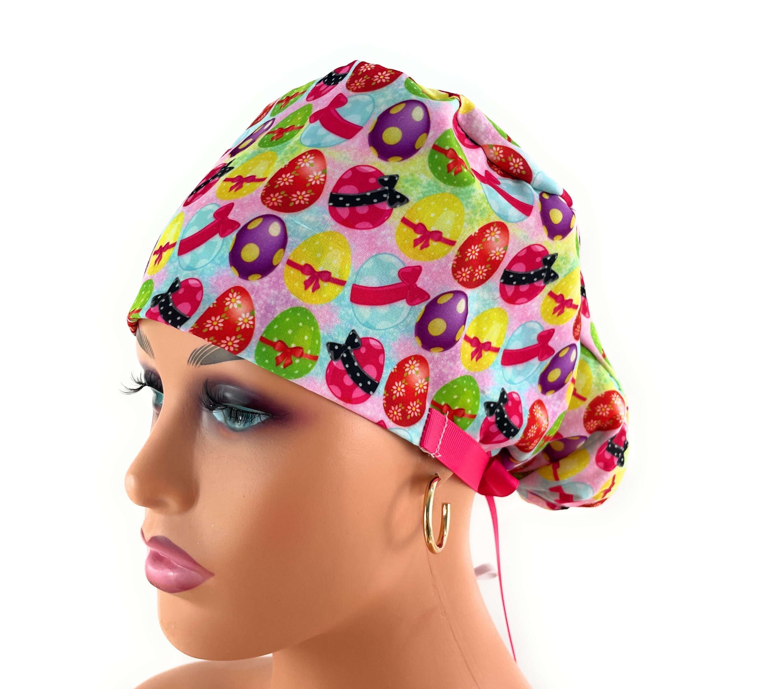 Double Sided Ponytail Medical Scrub Cap - Bunny Tails Easter Egg - Image 4